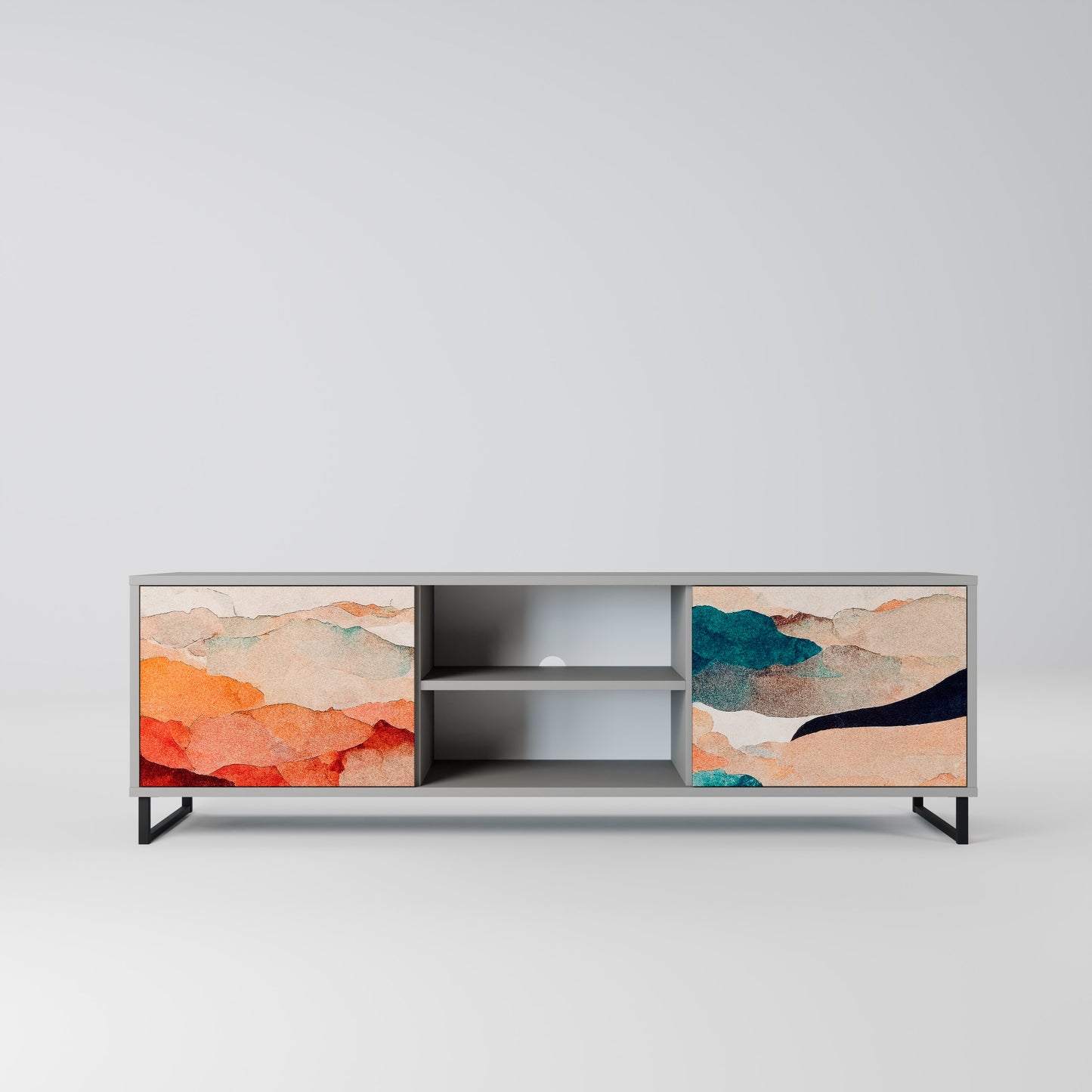 ABSTRACT LANDSCAPE 2-Door TV Stand in Grey Finish