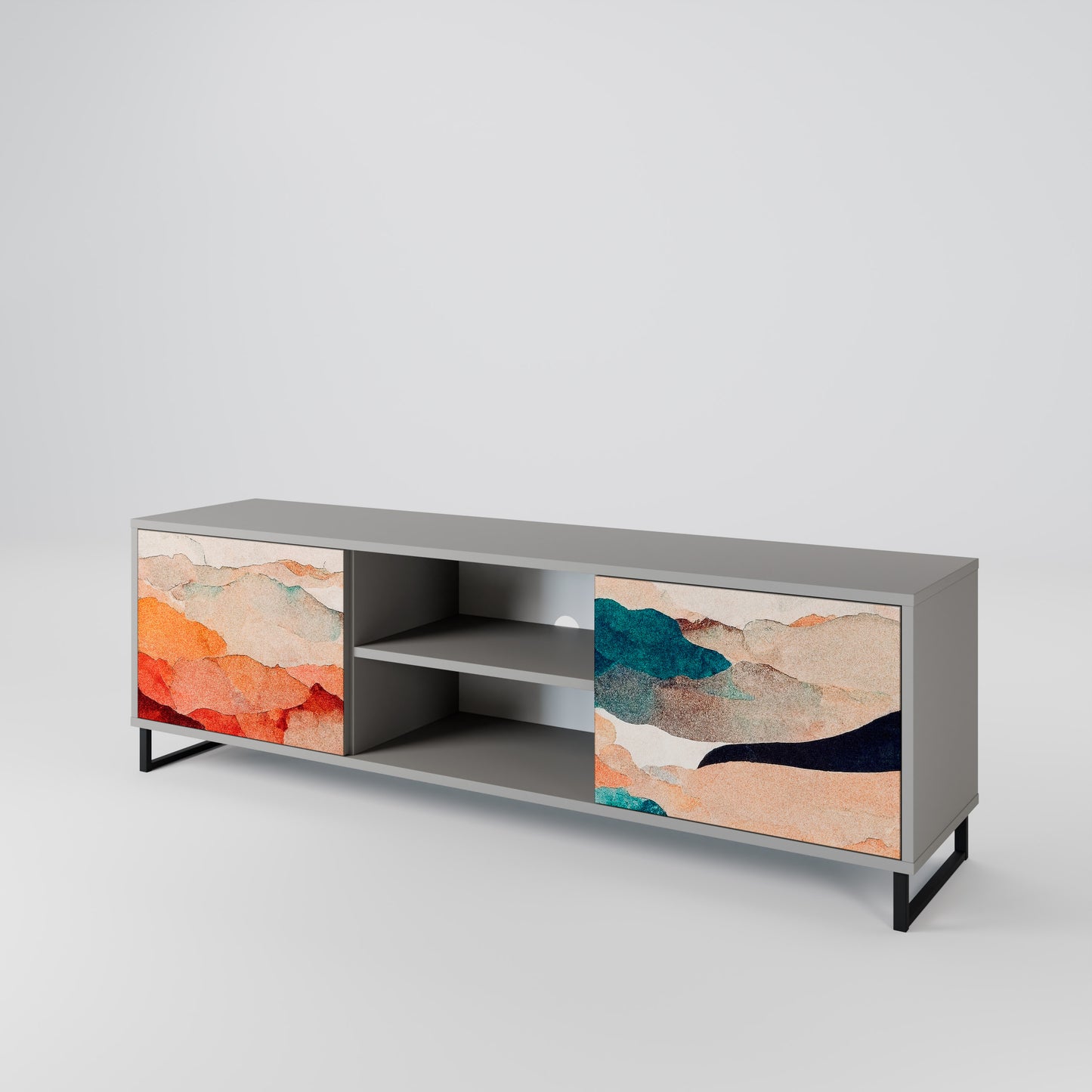 ABSTRACT LANDSCAPE 2-Door TV Stand in Grey Finish