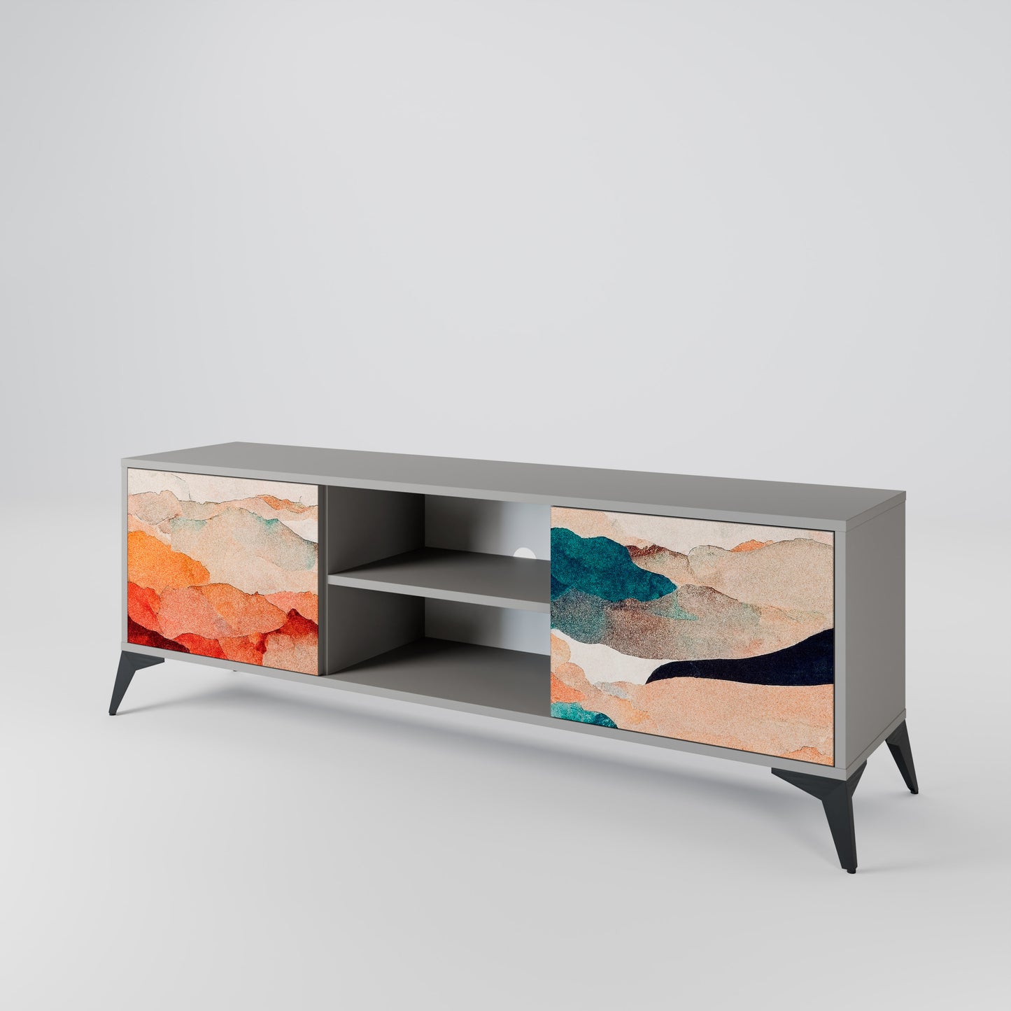 ABSTRACT LANDSCAPE 2-Door TV Stand in Grey Finish