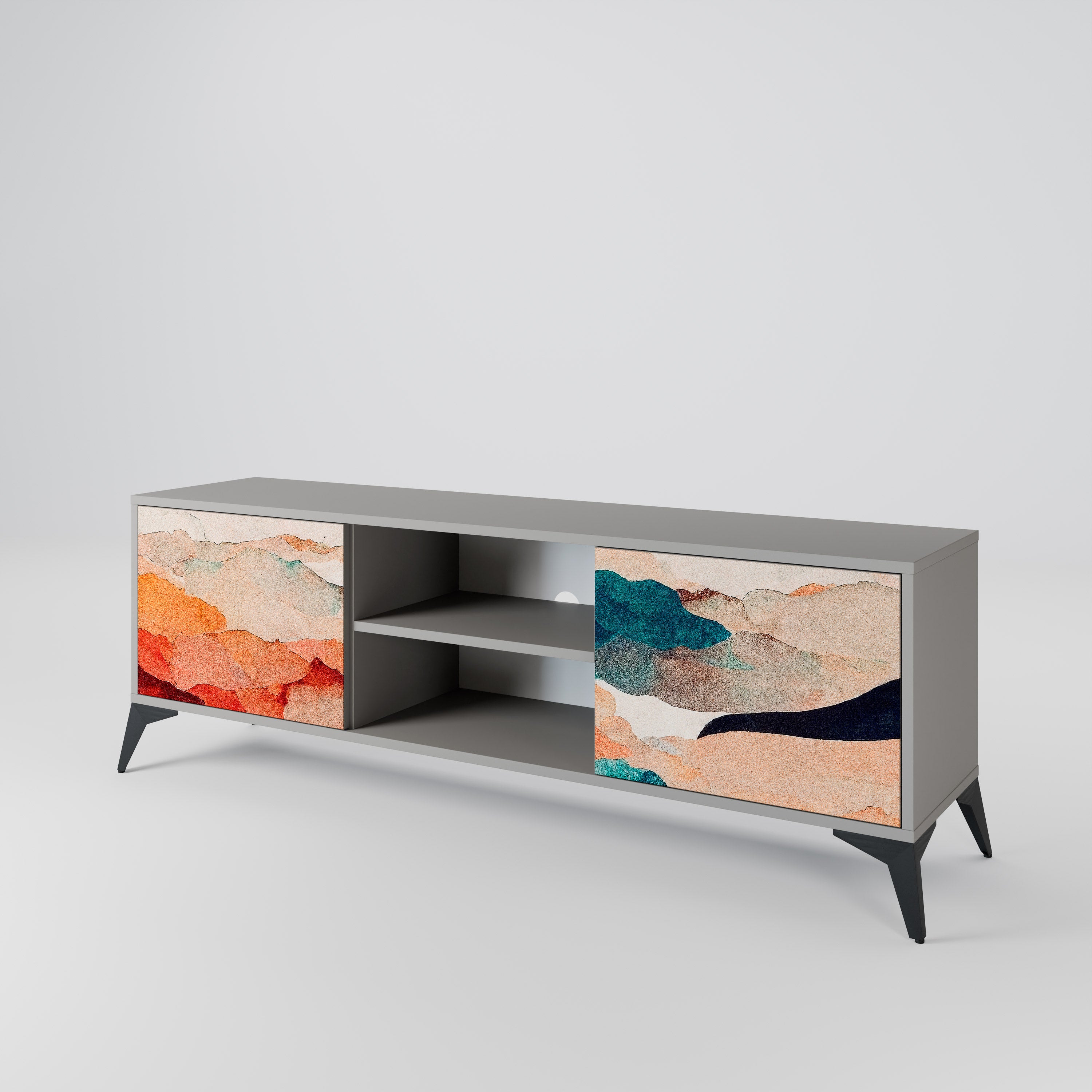 ABSTRACT LANDSCAPE 2-Door TV Stand in Grey Finish