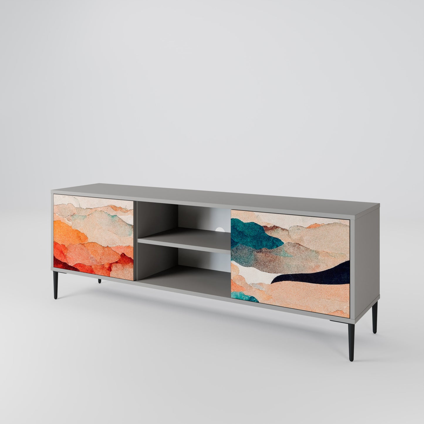 ABSTRACT LANDSCAPE 2-Door TV Stand in Grey Finish