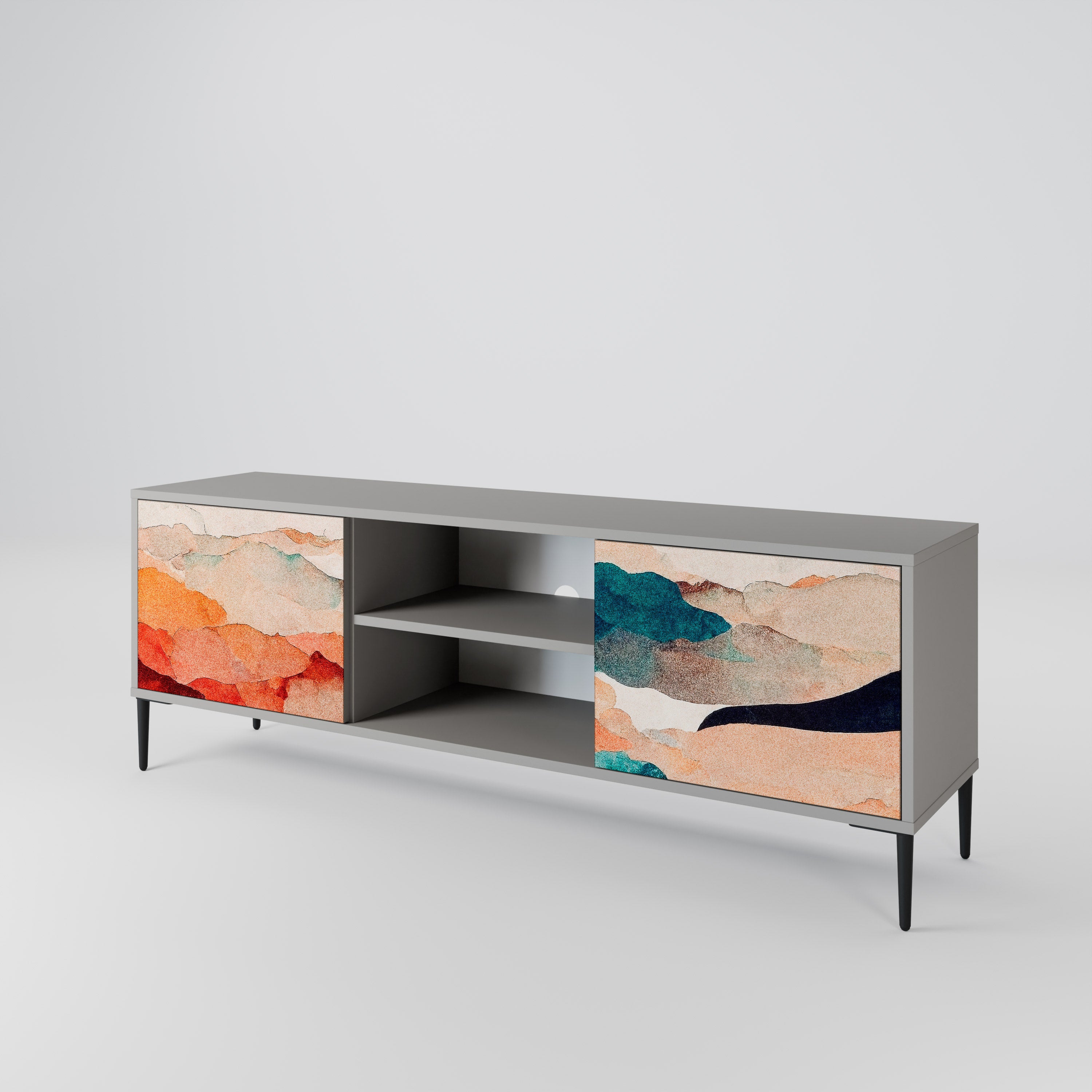 ABSTRACT LANDSCAPE 2-Door TV Stand in Grey Finish