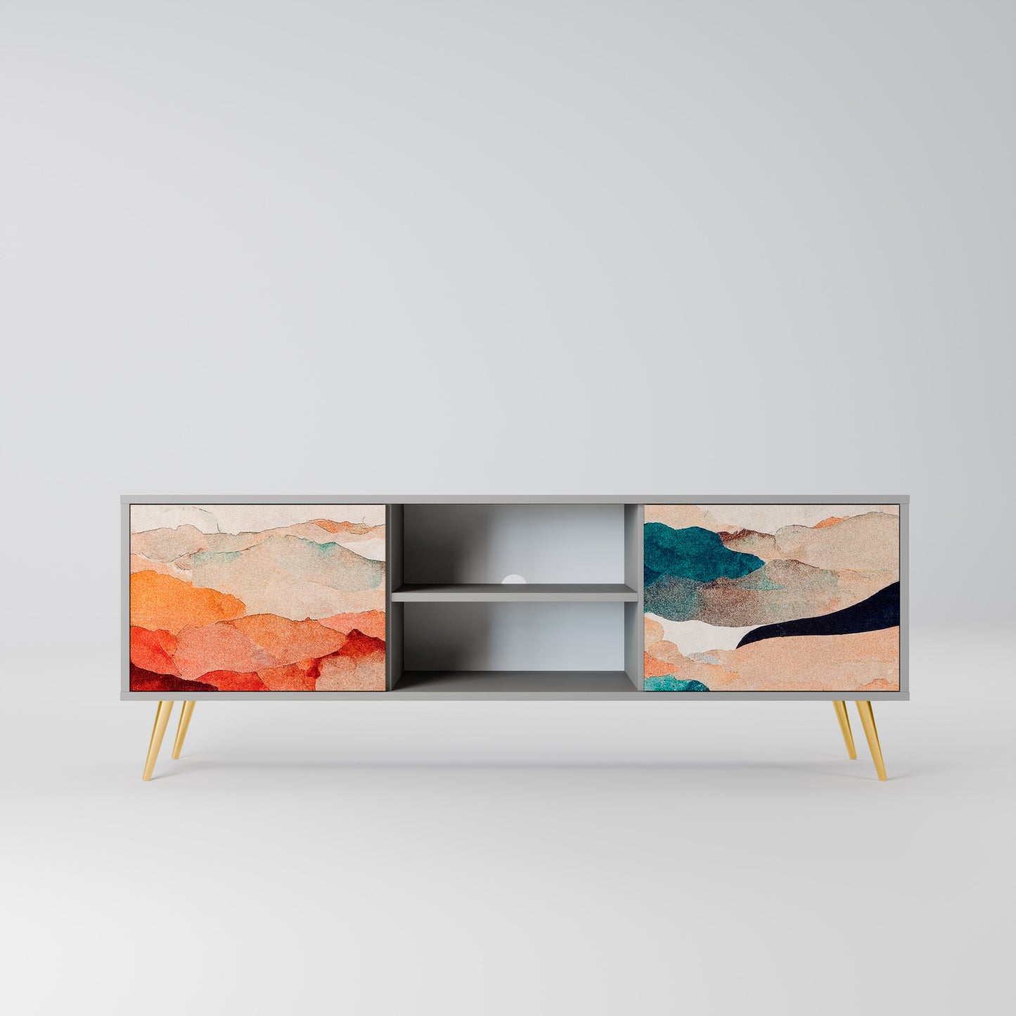 ABSTRACT LANDSCAPE 2-Door TV Stand in Grey Finish