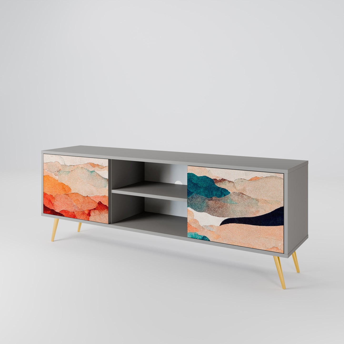 ABSTRACT LANDSCAPE 2-Door TV Stand in Grey Finish