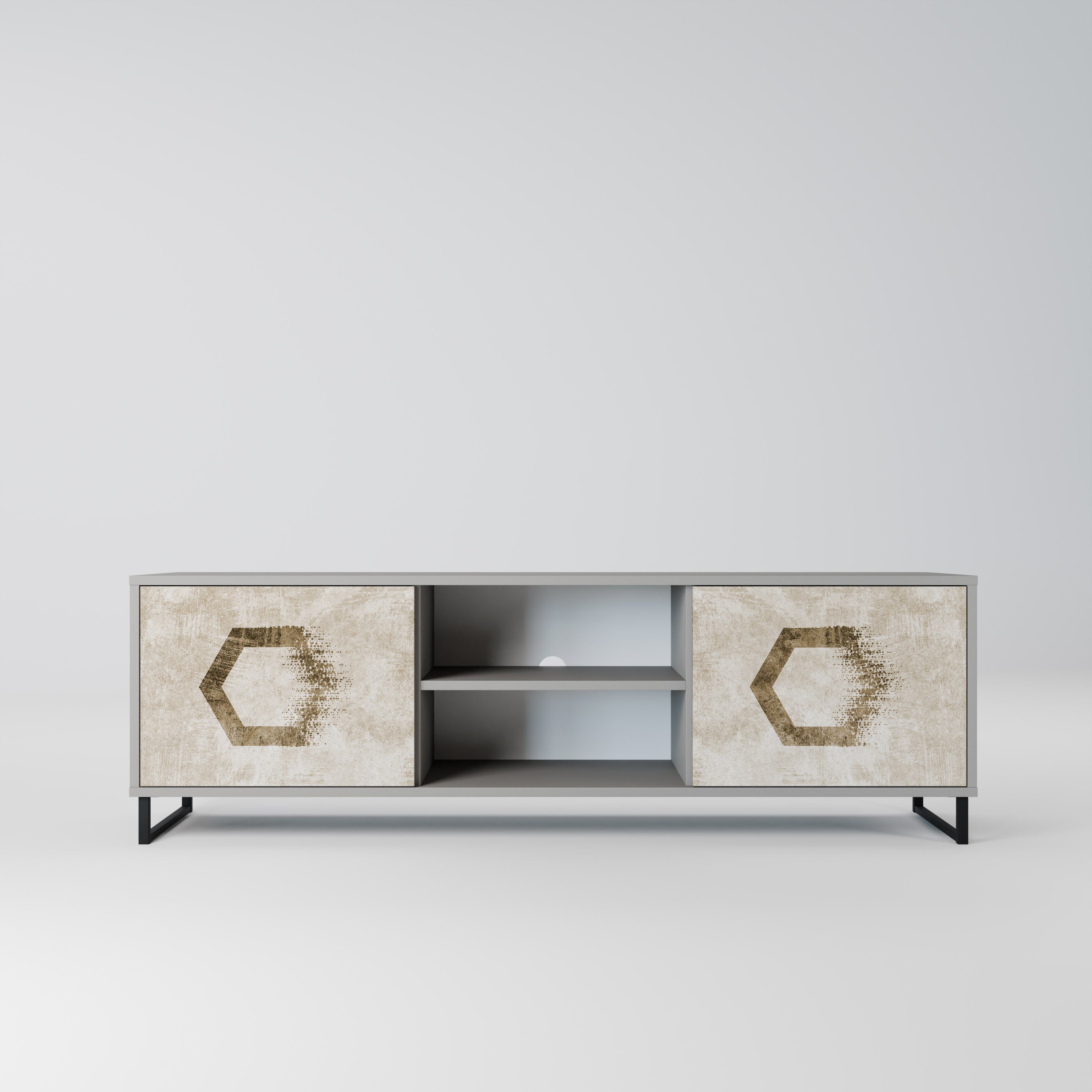 HEXAGONAL SHAPES 2-Door TV Stand in Grey Finish