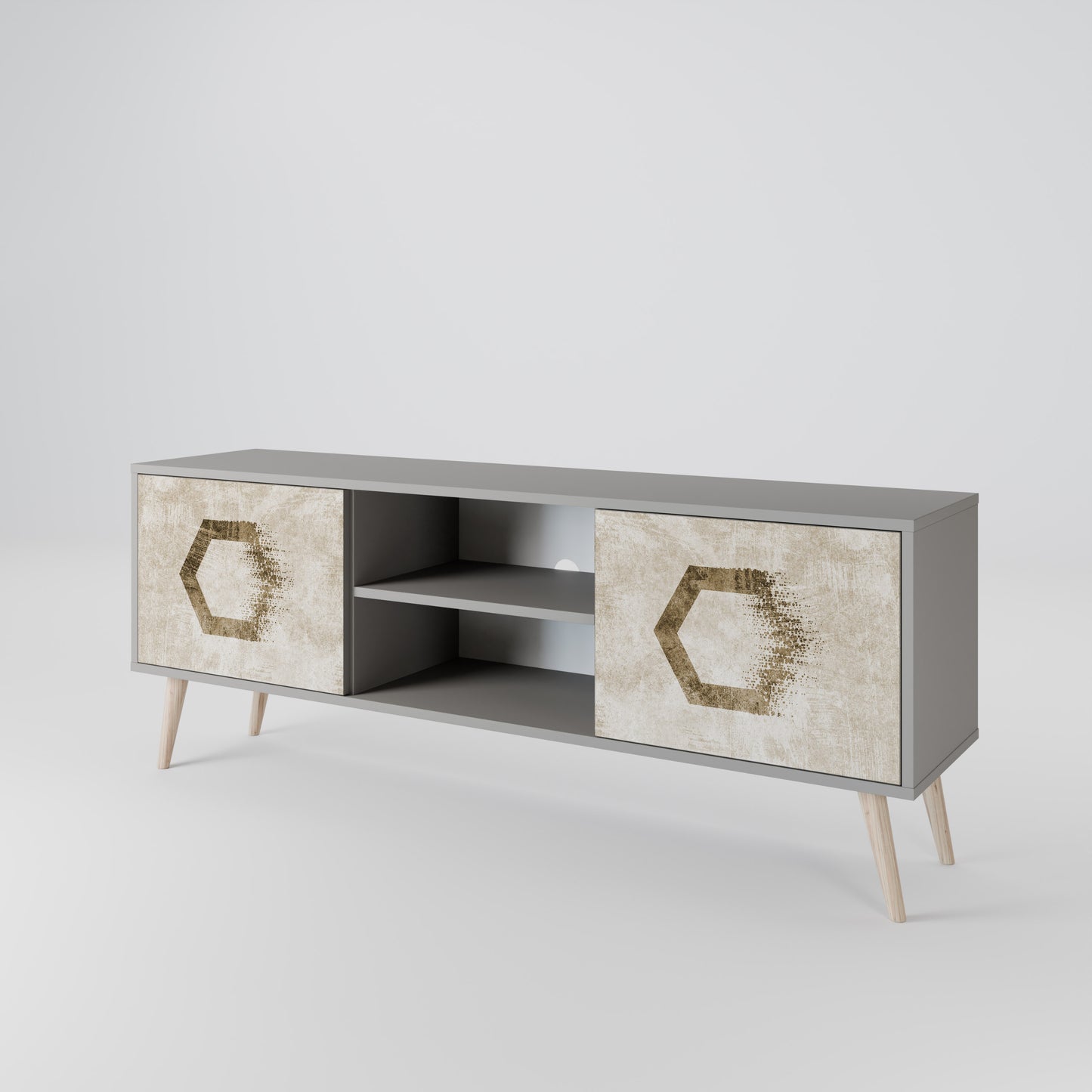 HEXAGONAL SHAPES 2-dörrars TV-bänk i grå finish