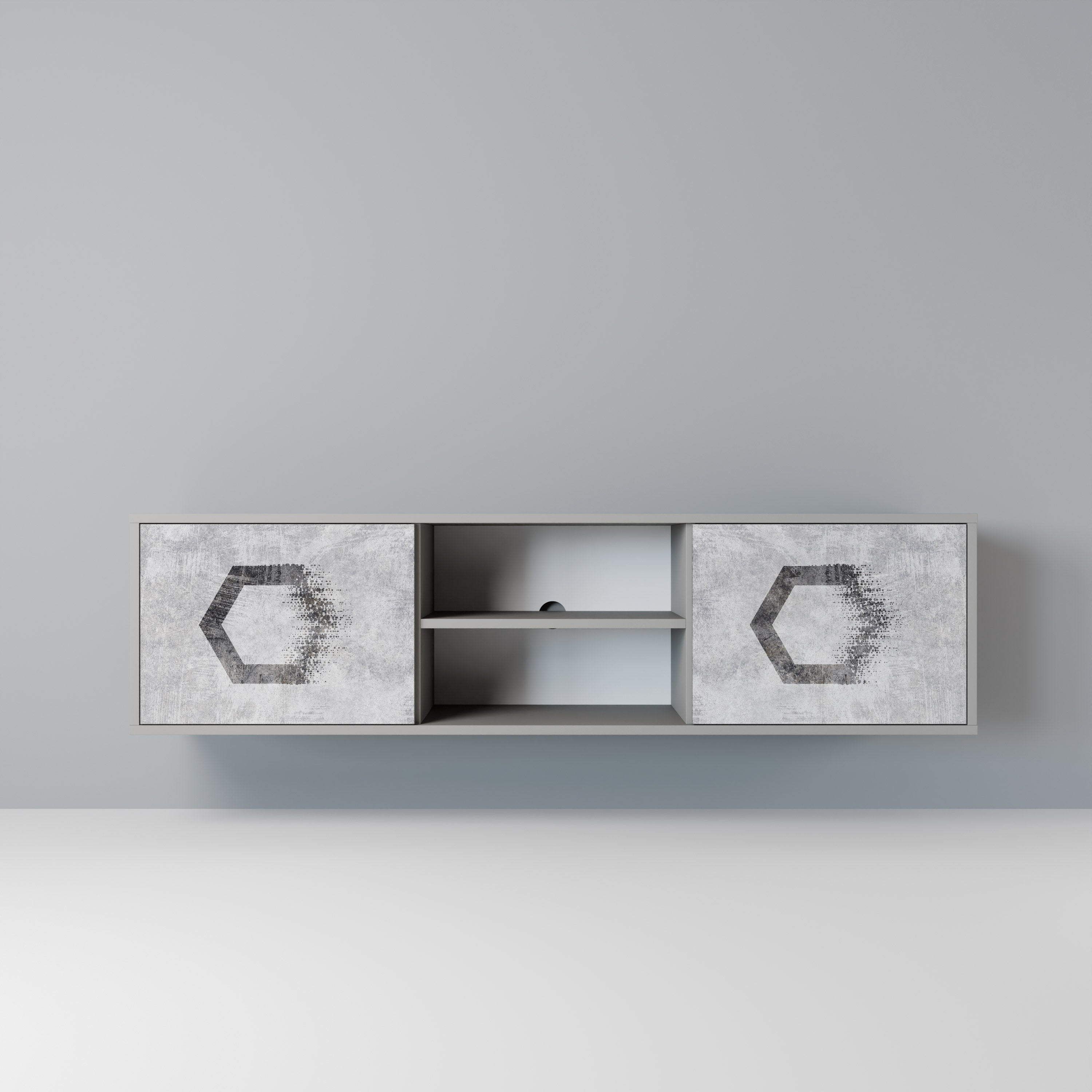 HEXAGONAL FIGURES 2-Door TV Stand in Grey Finish