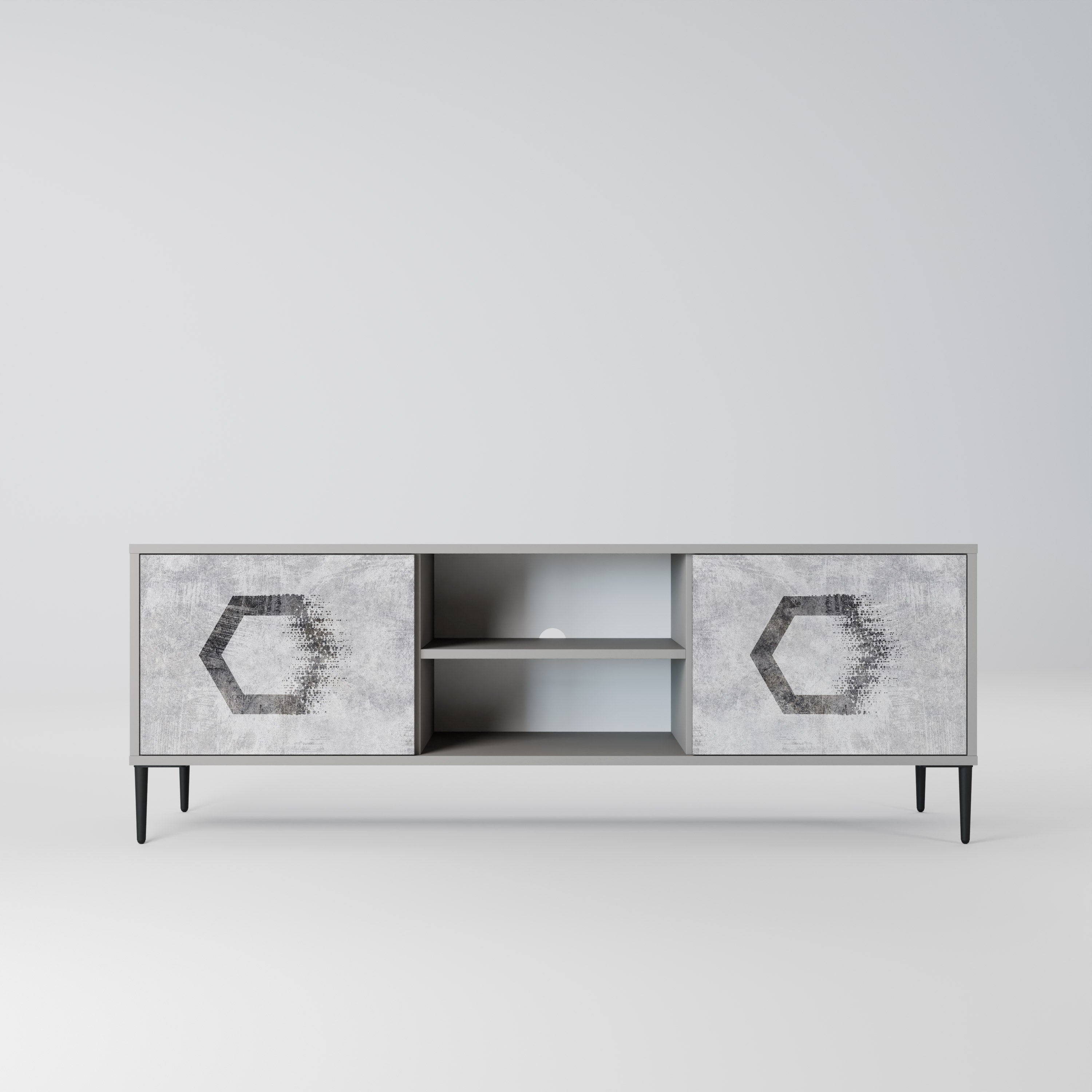 HEXAGONAL FIGURES 2-Door TV Stand in Grey Finish