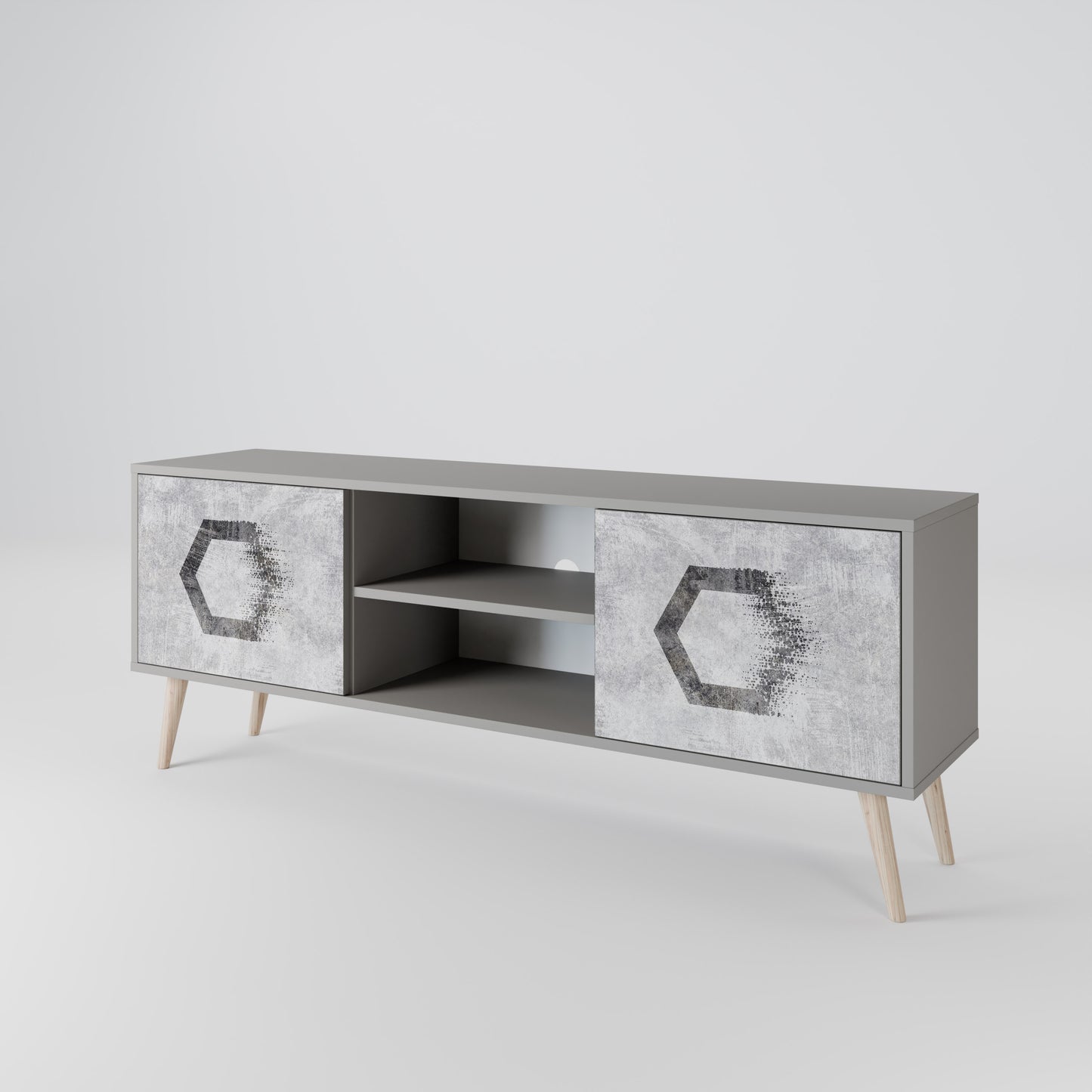 HEXAGONAL FIGURES 2-dörrars TV-bänk i grå finish