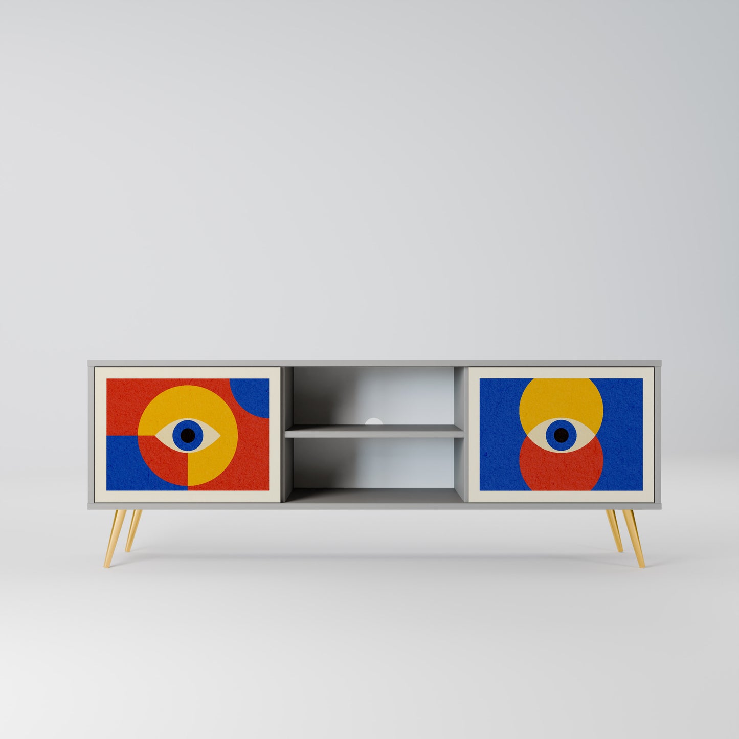 GEOMETRIC EYES 2-dörrars TV-bänk i grå finish