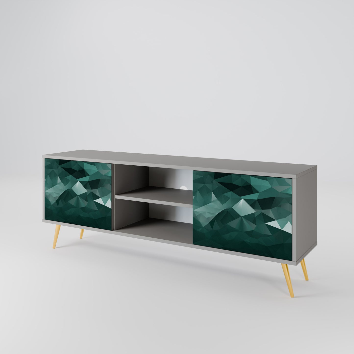 POLYGONAL FLYTANDE 2-dörrars TV-bänk i grå finish