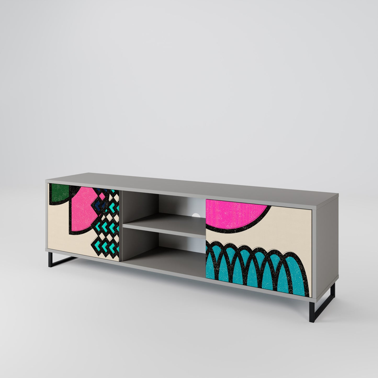 GEOMETRIC RHAPSODY 2-Door TV Stand in Grey Finish