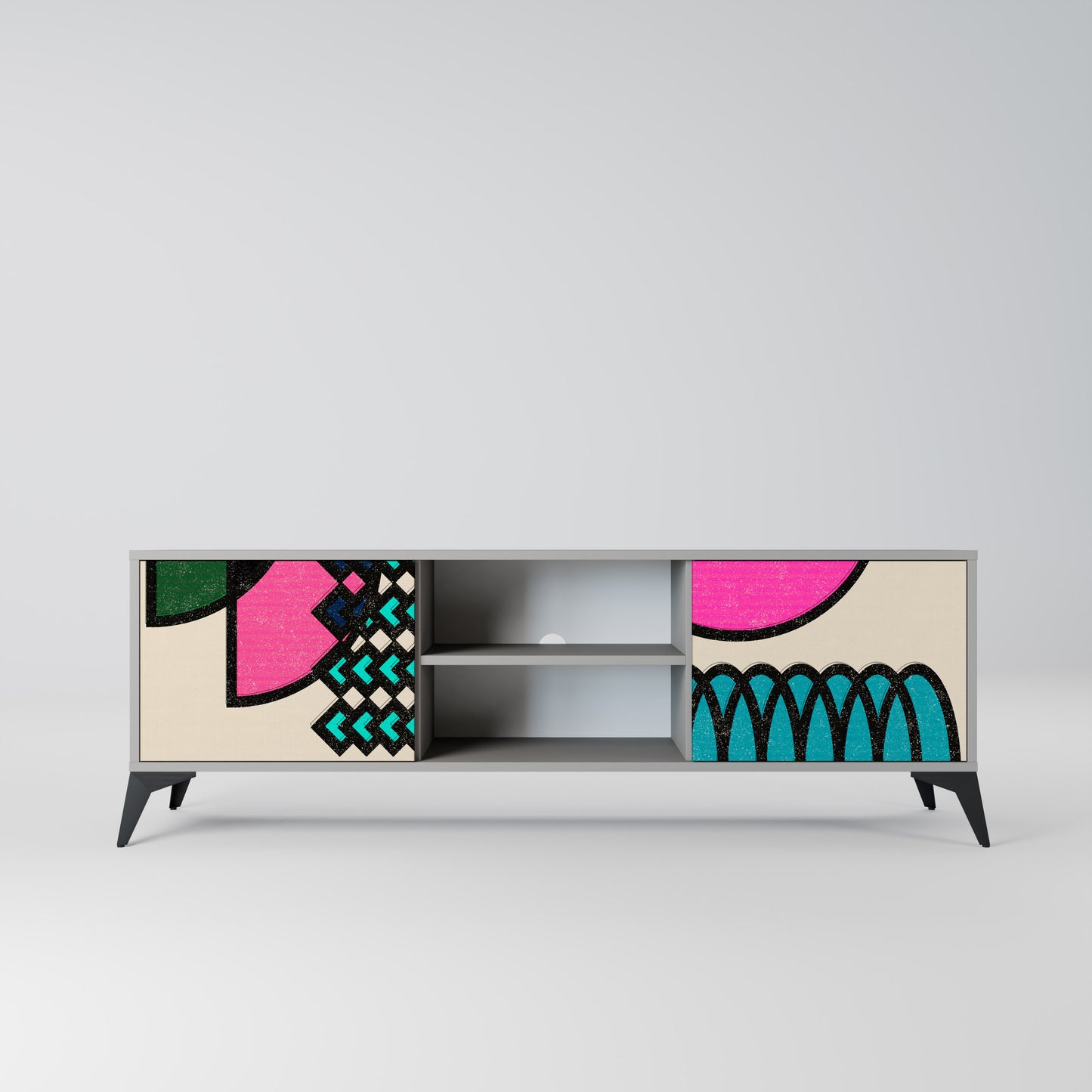 GEOMETRIC RHAPSODY 2-Door TV Stand in Grey Finish