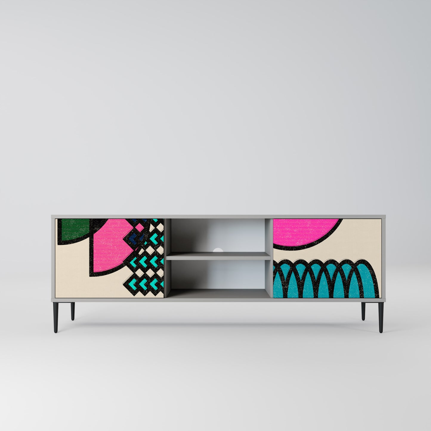 GEOMETRIC RHAPSODY 2-Door TV Stand in Grey Finish