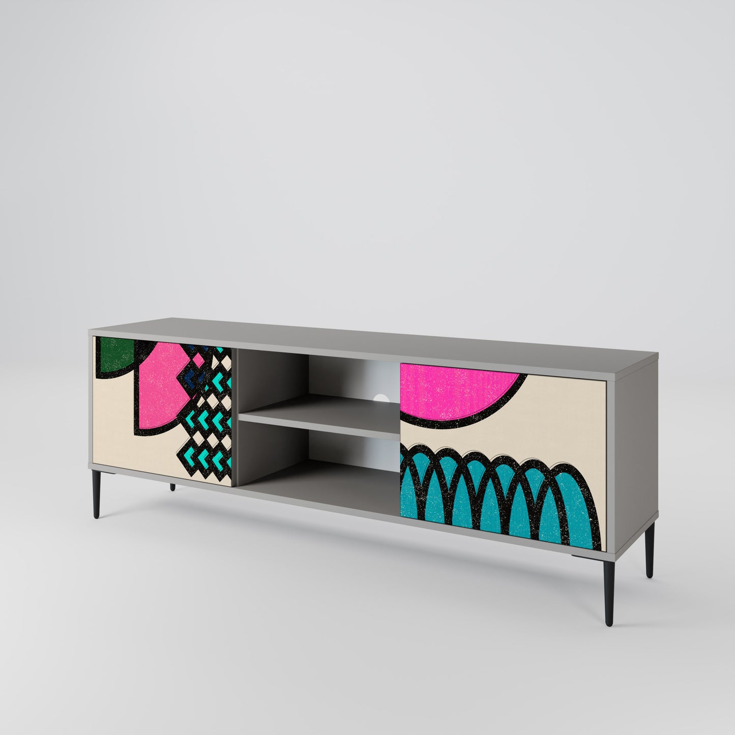 GEOMETRIC RHAPSODY 2-Door TV Stand in Grey Finish