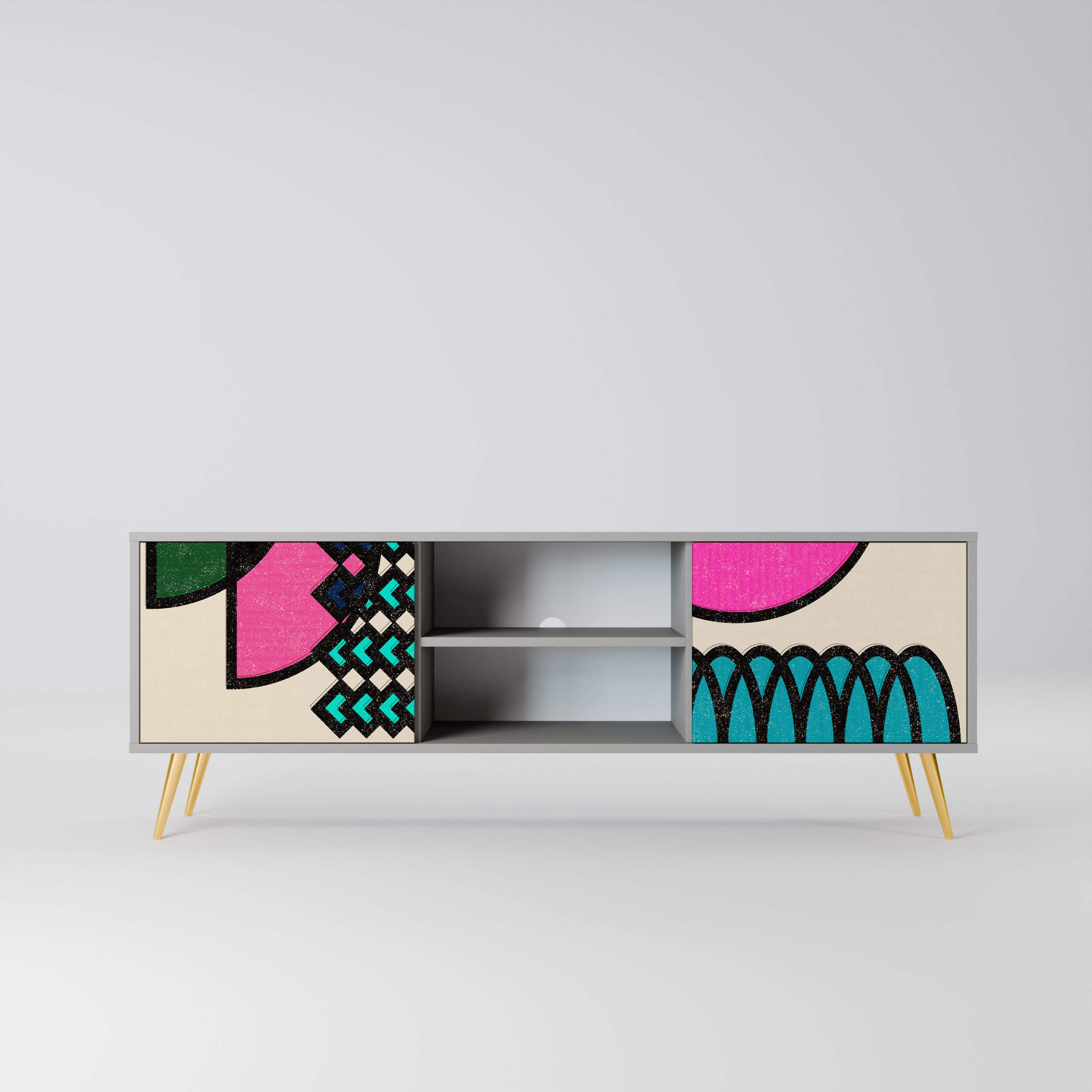 GEOMETRIC RHAPSODY 2-dörrars TV-bänk i grå finish