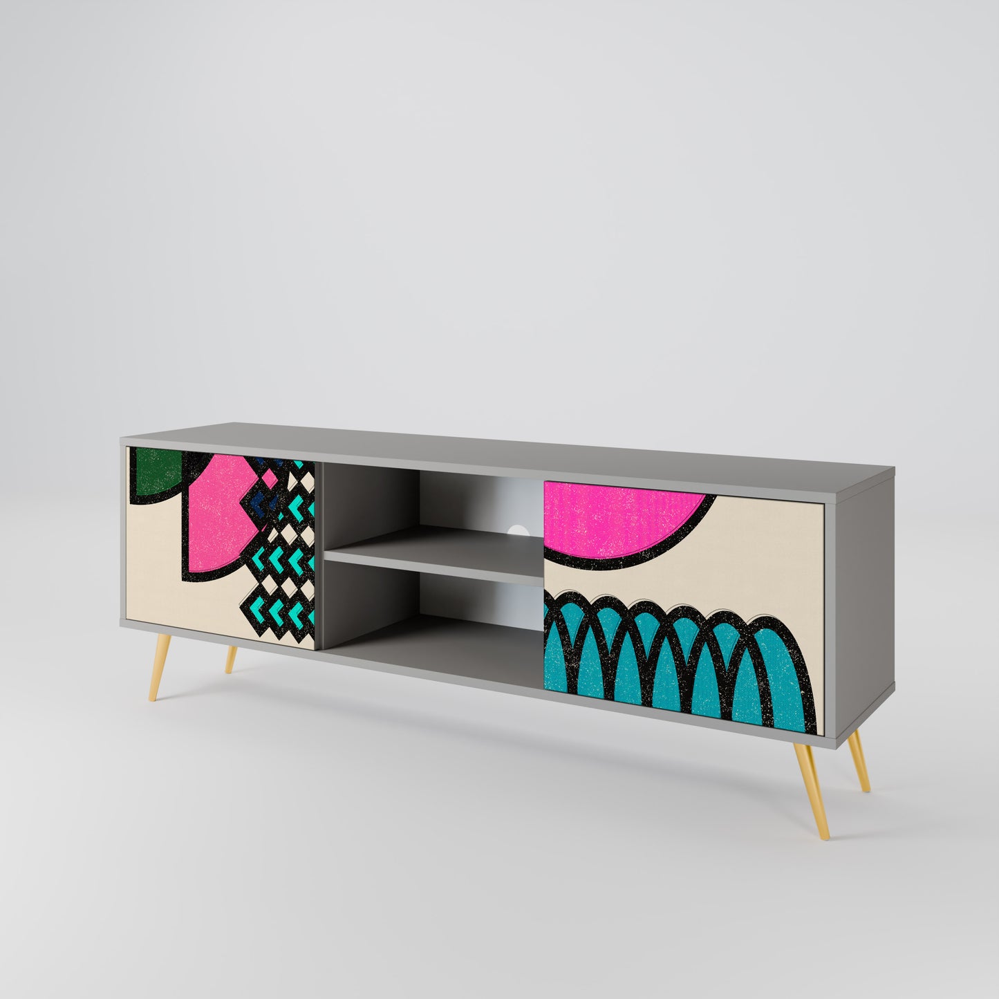 GEOMETRIC RHAPSODY 2-Door TV Stand in Grey Finish