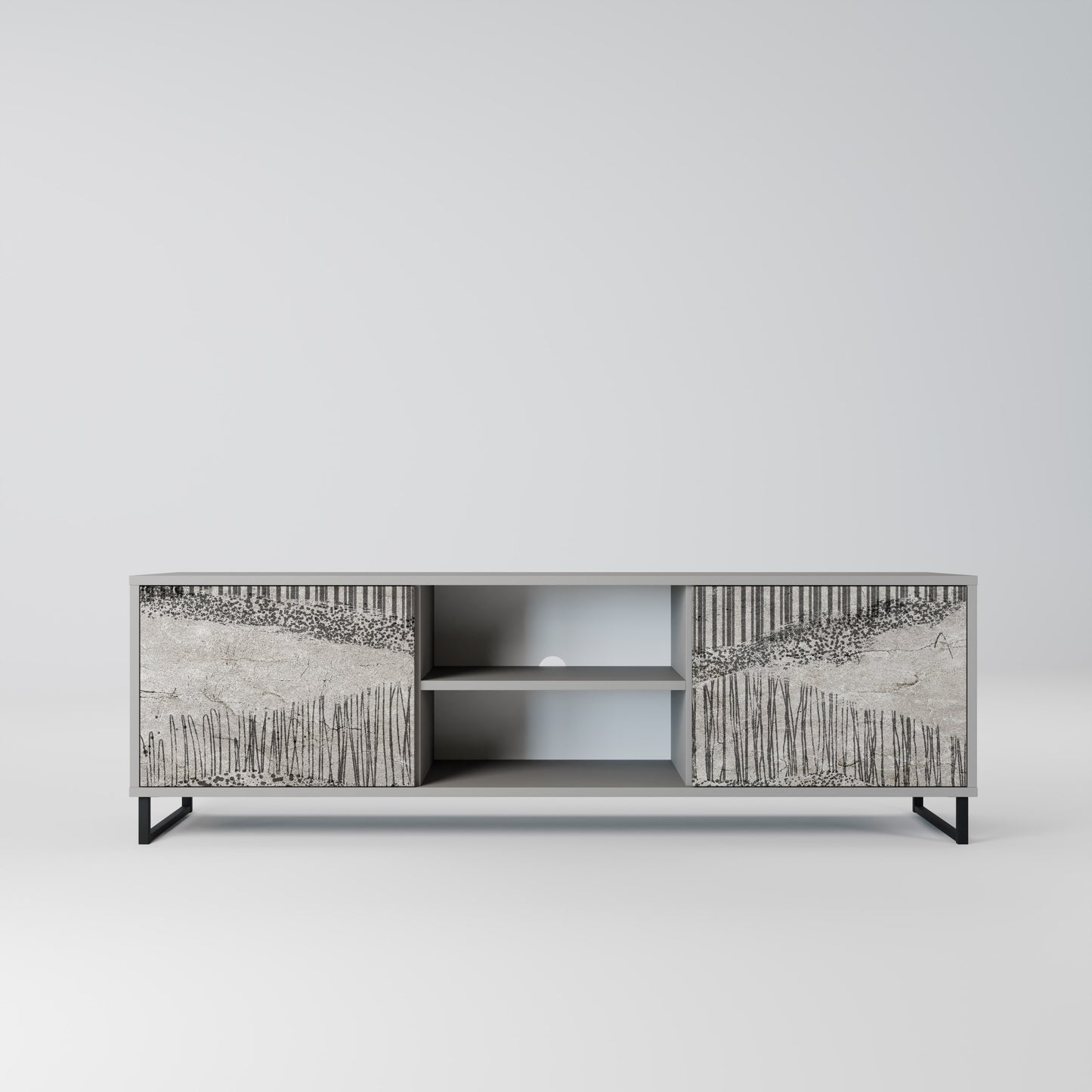GRAIN LINES 2-Door TV Stand in Grey Finish