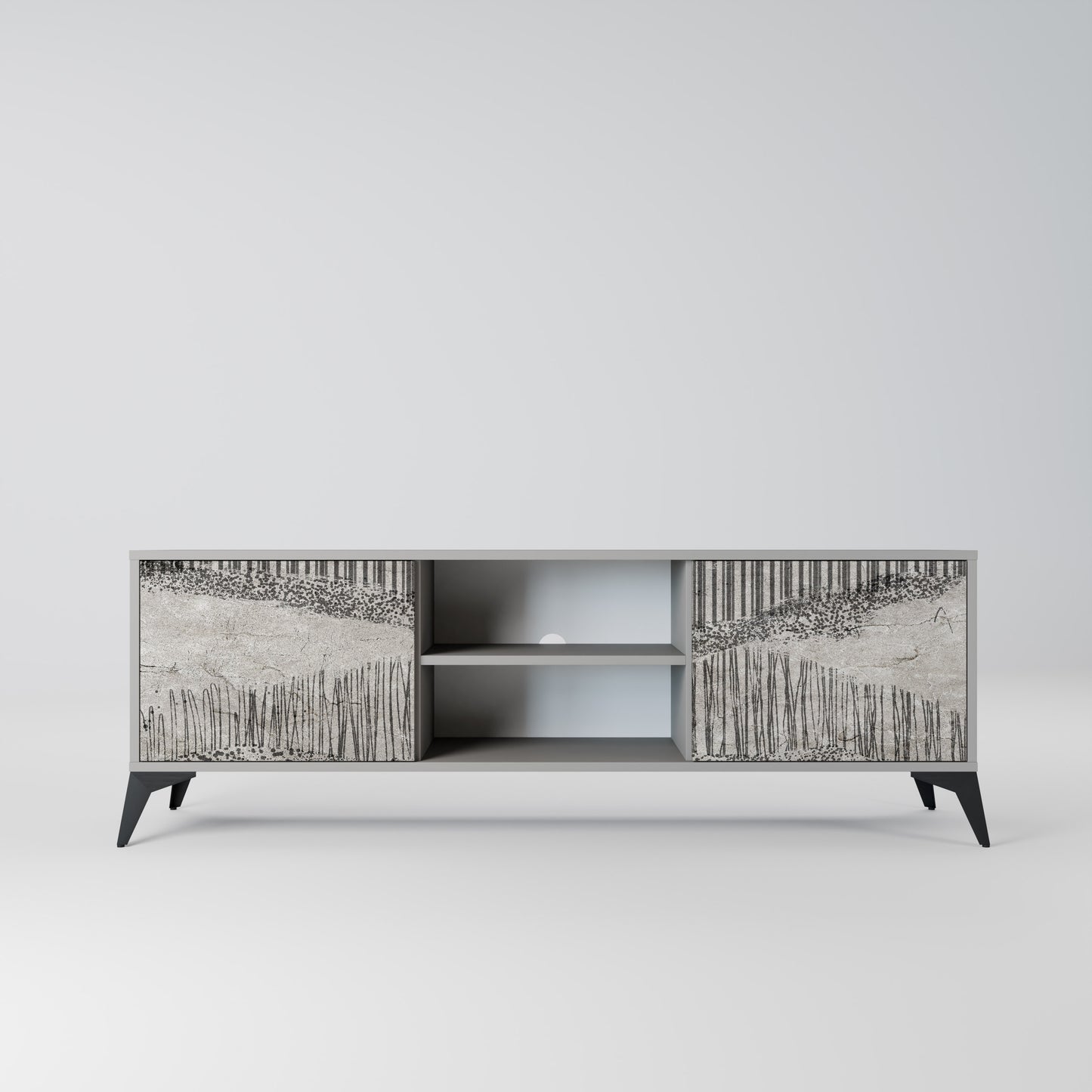 GRAIN LINES 2-Door TV Stand in Grey Finish