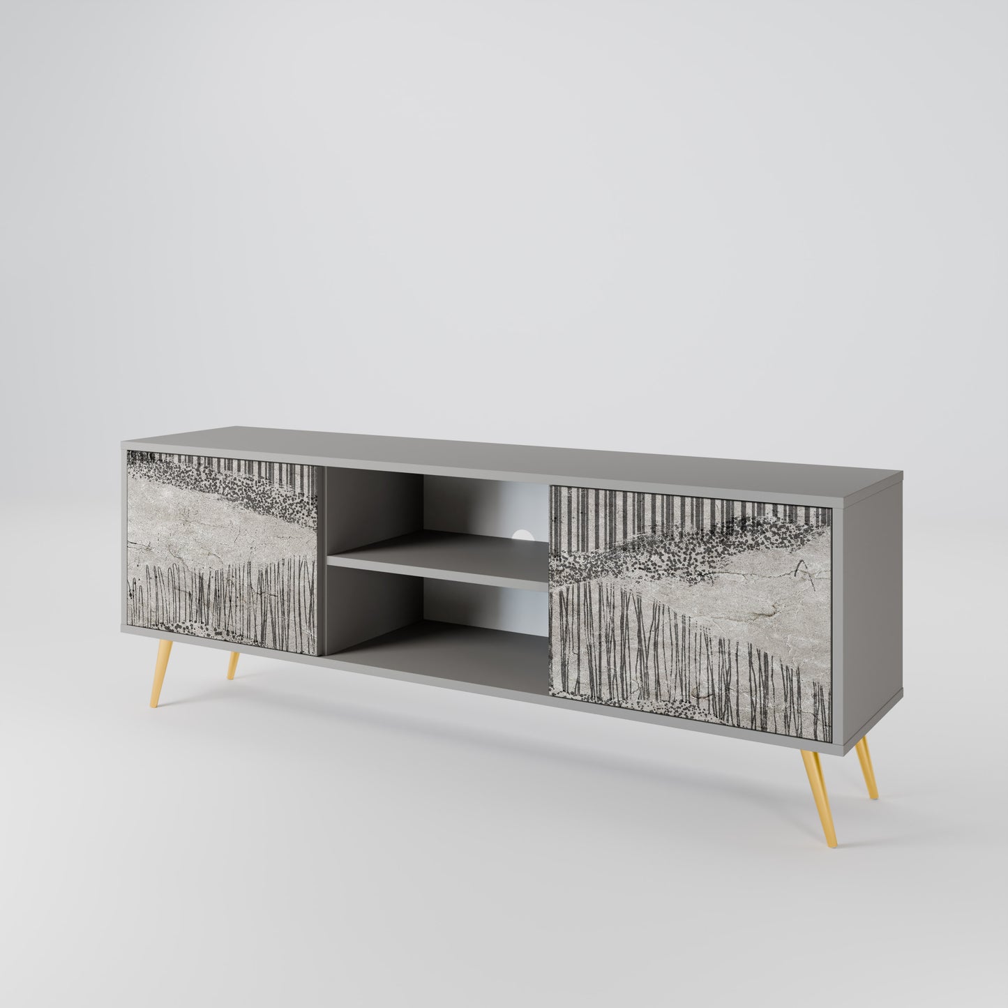 GRAIN LINES 2-Door TV Stand in Grey Finish