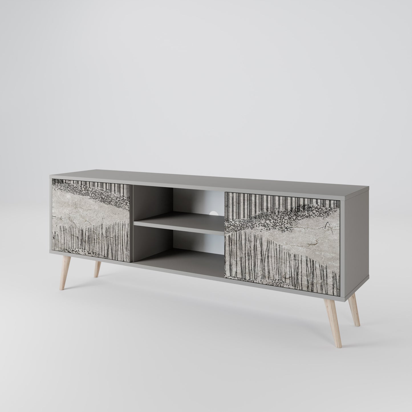 GRAIN LINES 2-Door TV Stand in Grey Finish