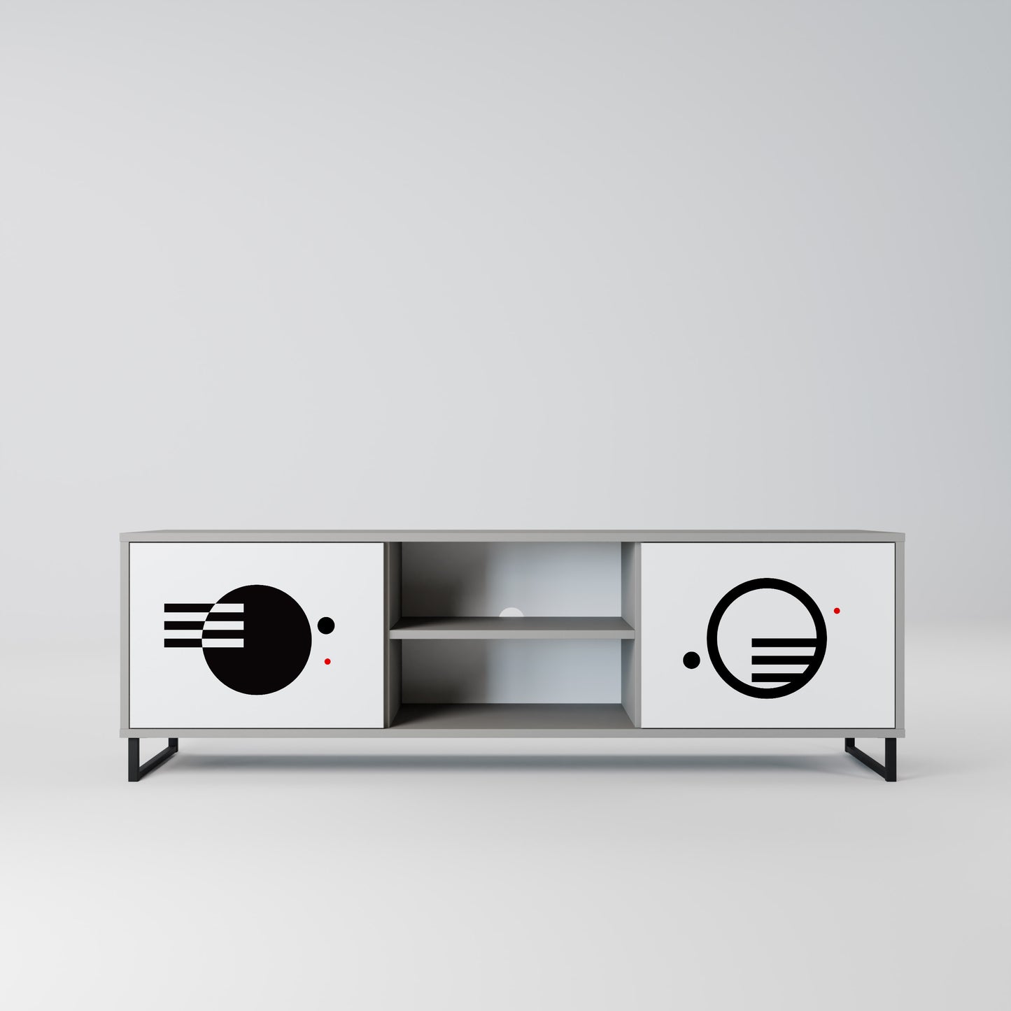 BLACK AND WHITE COMBINATION 2-Door TV Stand in Grey Finish