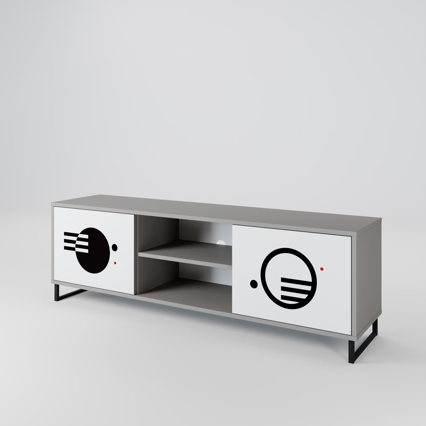 BLACK AND WHITE COMBINATION 2-Door TV Stand in Grey Finish