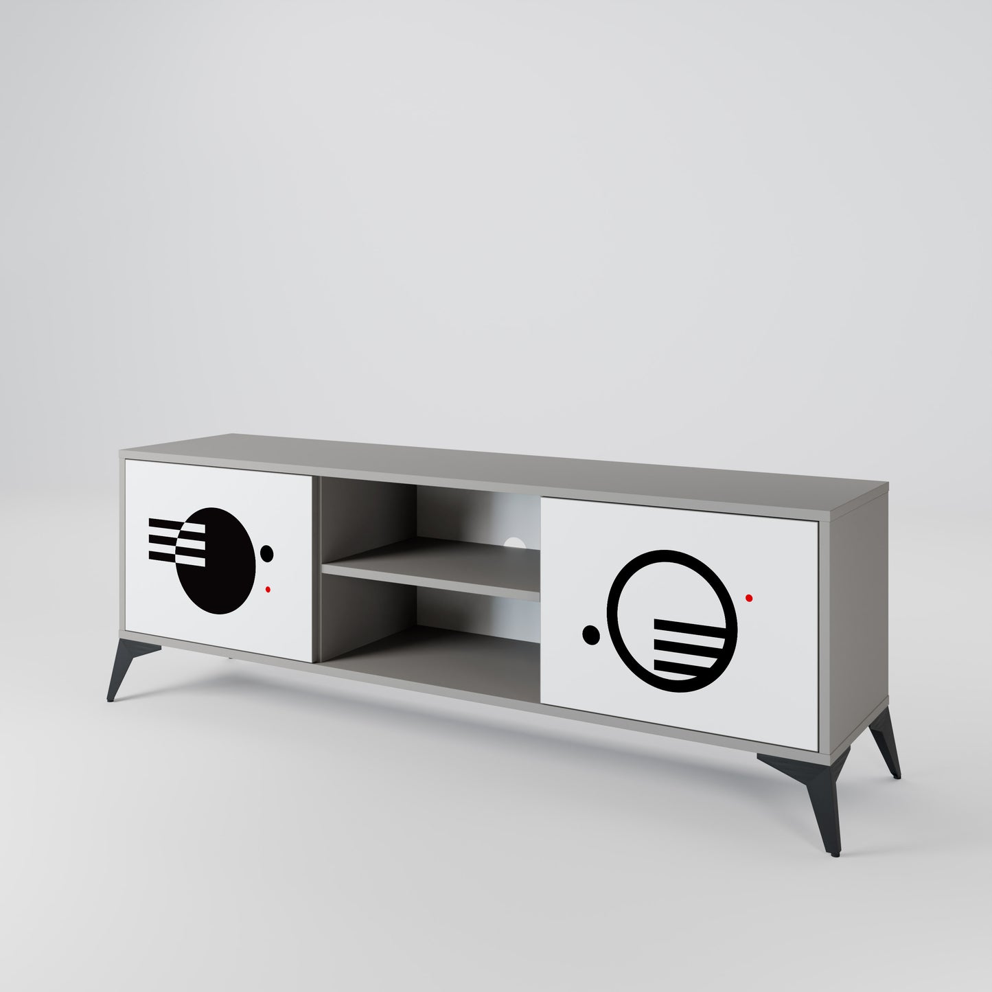 BLACK AND WHITE COMBINATION 2-Door TV Stand in Grey Finish