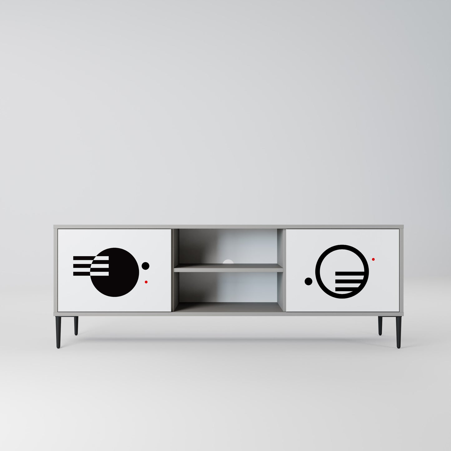 BLACK AND WHITE COMBINATION 2-Door TV Stand in Grey Finish