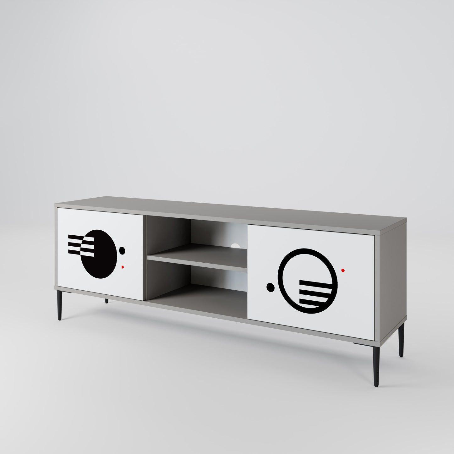 BLACK AND WHITE COMBINATION 2-Door TV Stand in Grey Finish