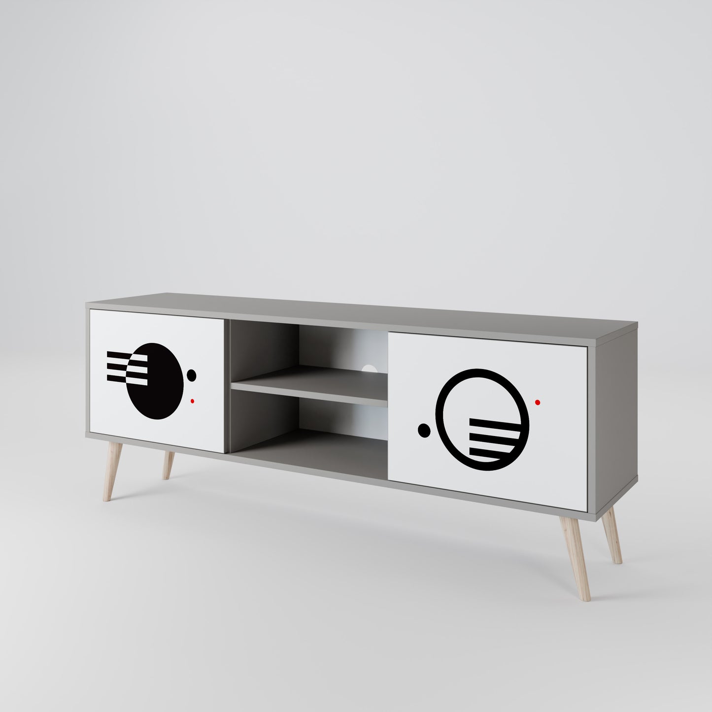 BLACK AND WHITE COMBINATION 2-Door TV Stand in Grey Finish