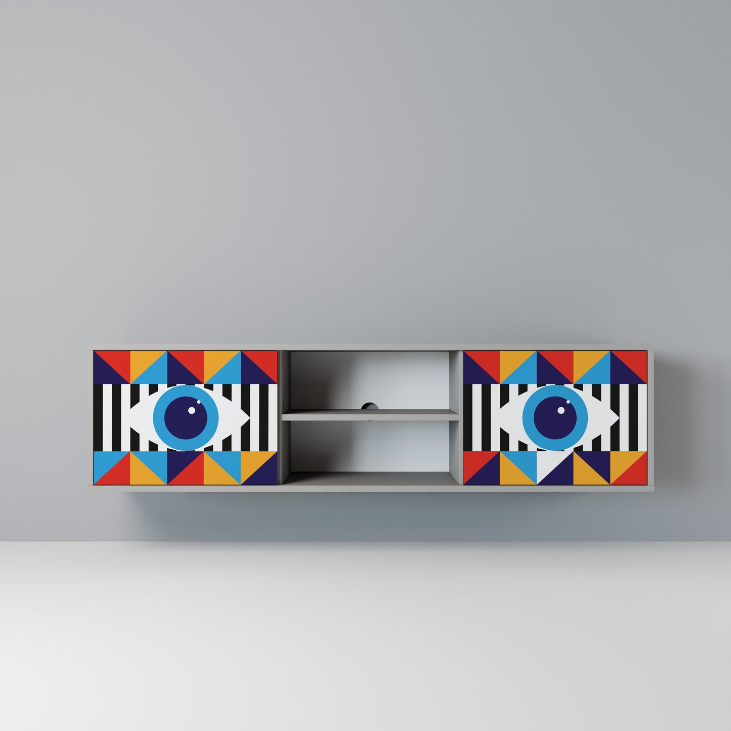 ABSTRACTION AND GEOMETRY 2-Door TV Stand in Grey Finish