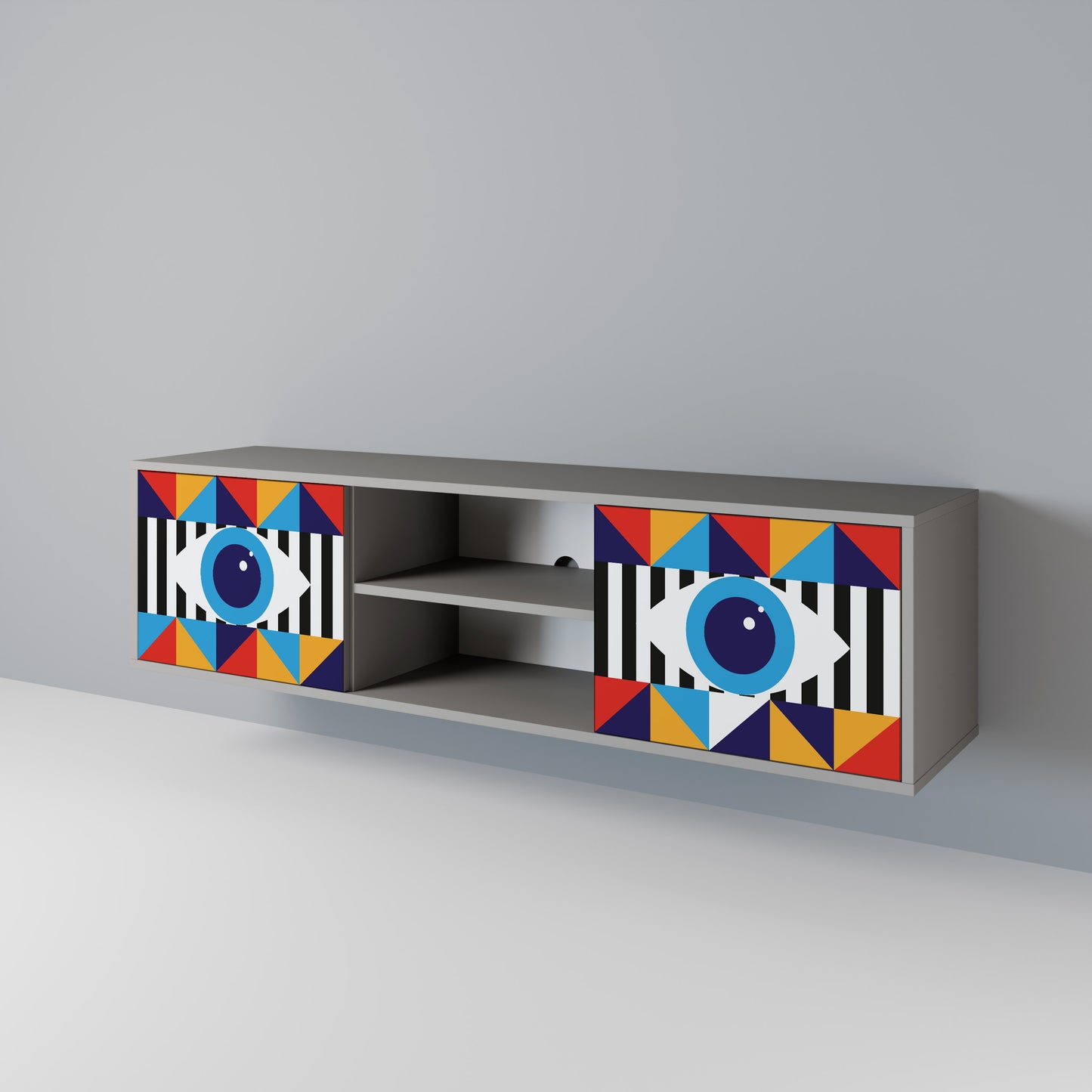 ABSTRACTION AND GEOMETRY 2-Door TV Stand in Grey Finish