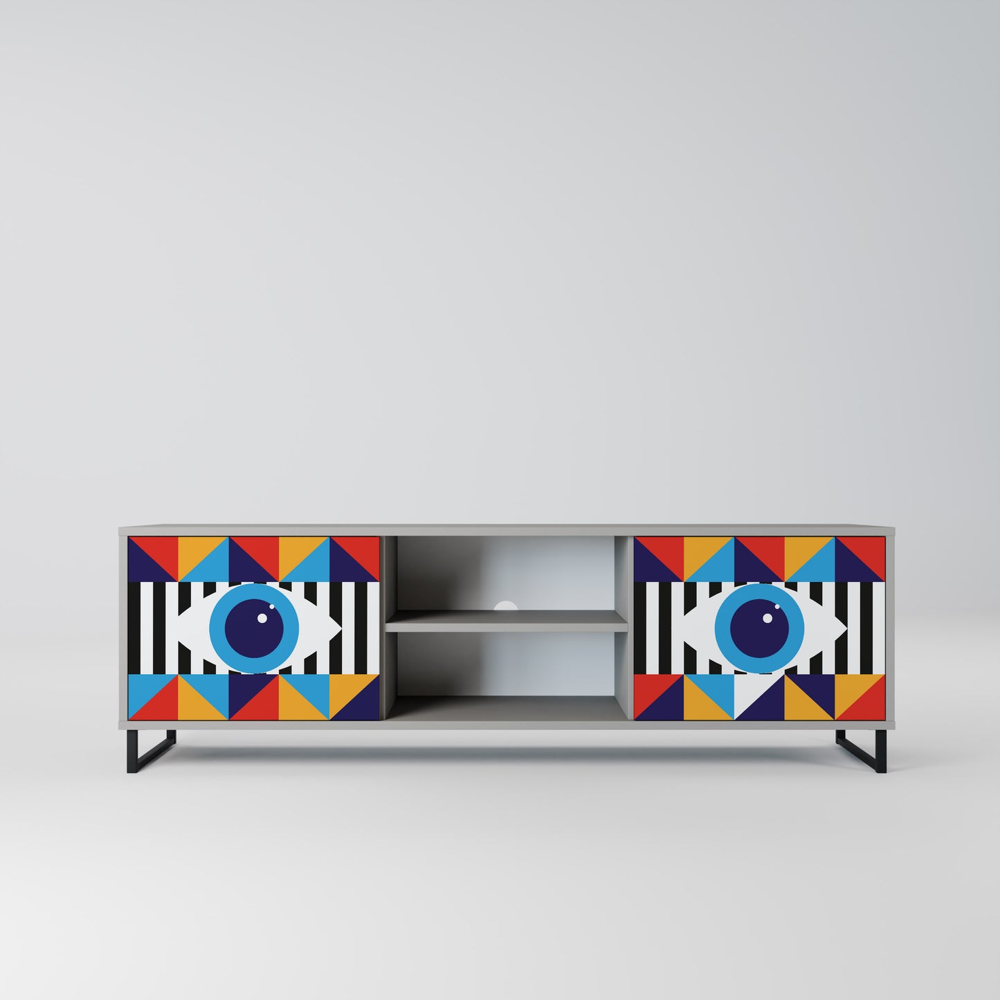 ABSTRACTION AND GEOMETRY 2-Door TV Stand in Grey Finish