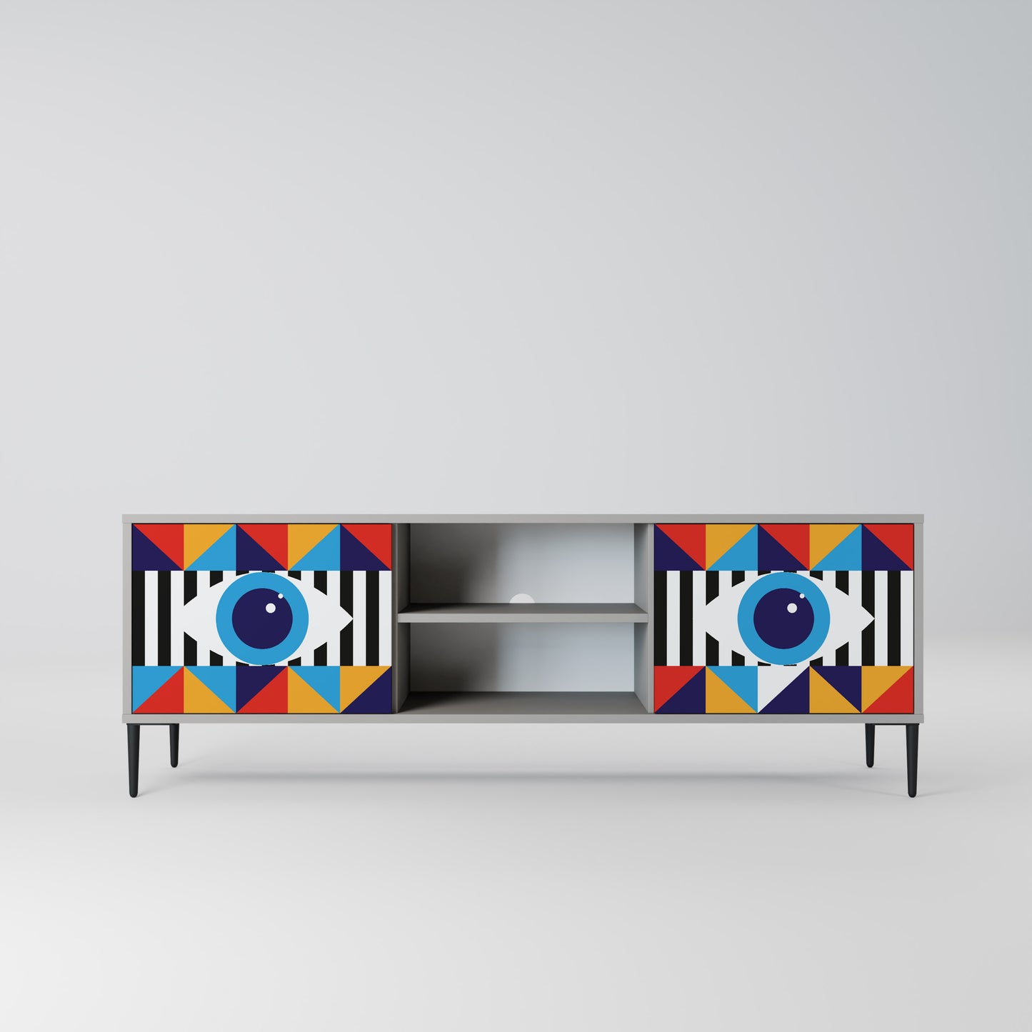 ABSTRACTION AND GEOMETRY 2-Door TV Stand in Grey Finish