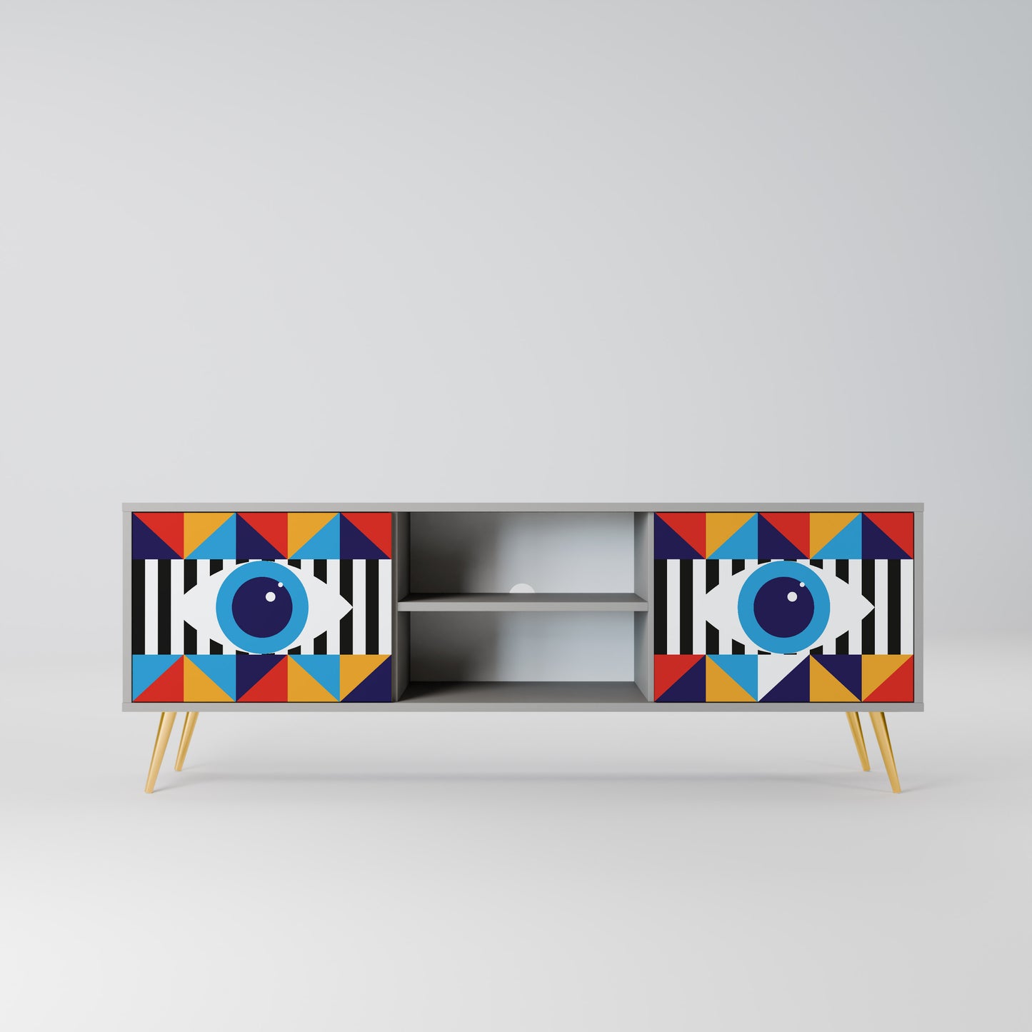 ABSTRACTION AND GEOMETRY 2-Door TV Stand in Grey Finish