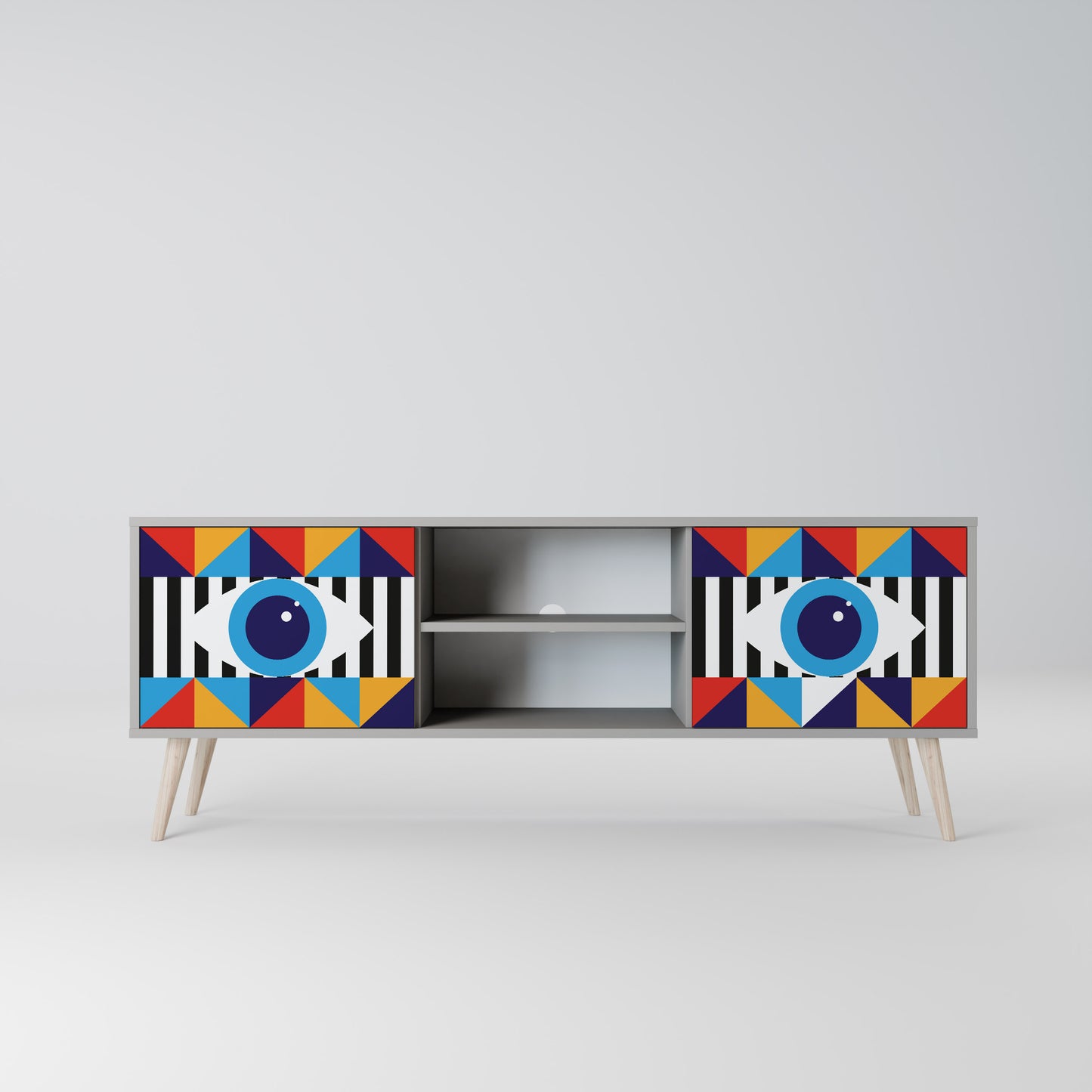 ABSTRACTION AND GEOMETRY 2-Door TV Stand in Grey Finish