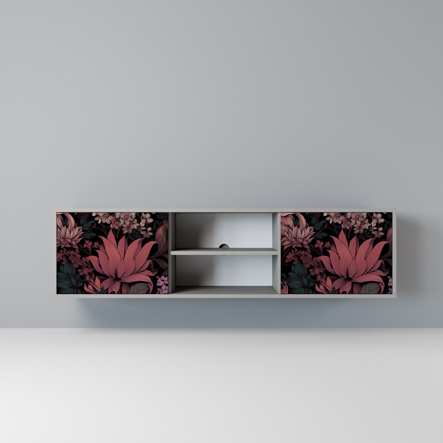 FLORAL WHISPER 2-dörrars TV-bänk i grå finish