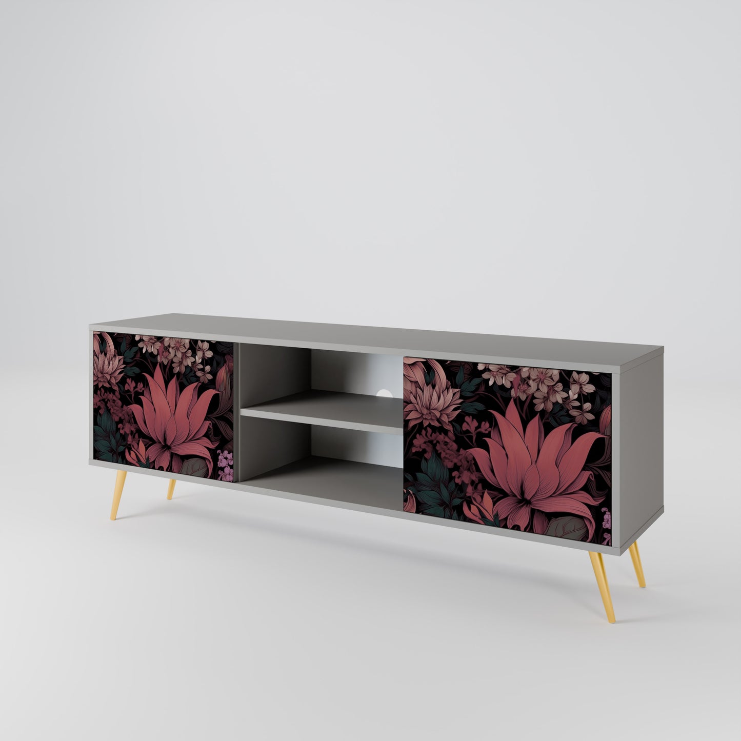 FLORAL WHISPER 2-dörrars TV-bänk i grå finish