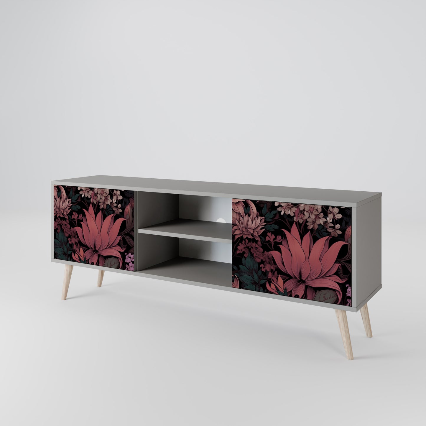 FLORAL WHISPER 2-dörrars TV-bänk i grå finish