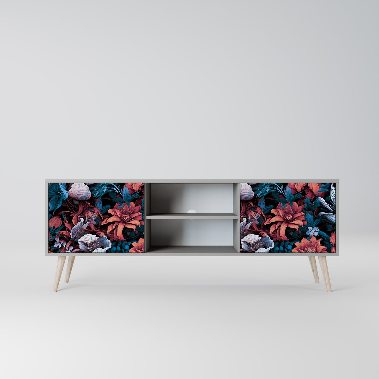 ETHEREAL BLOSSOMS 2-dörrars TV-bänk i grå finish