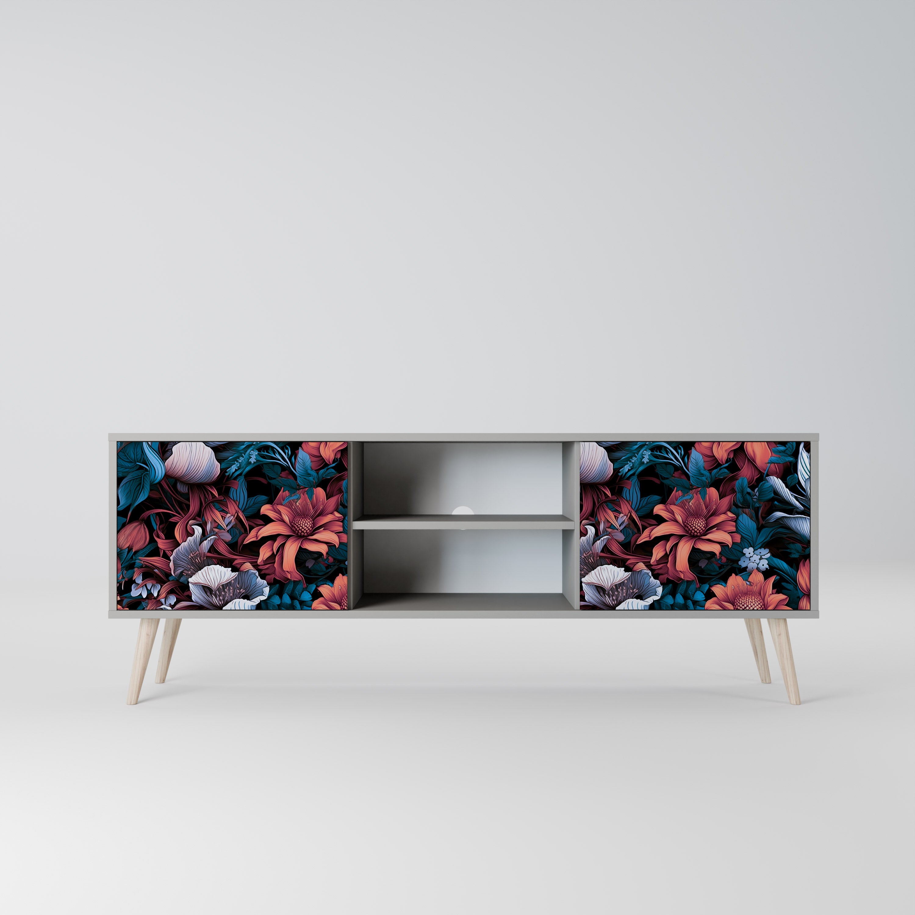 ETHEREAL BLOSSOMS 2-dörrars TV-bänk i grå finish
