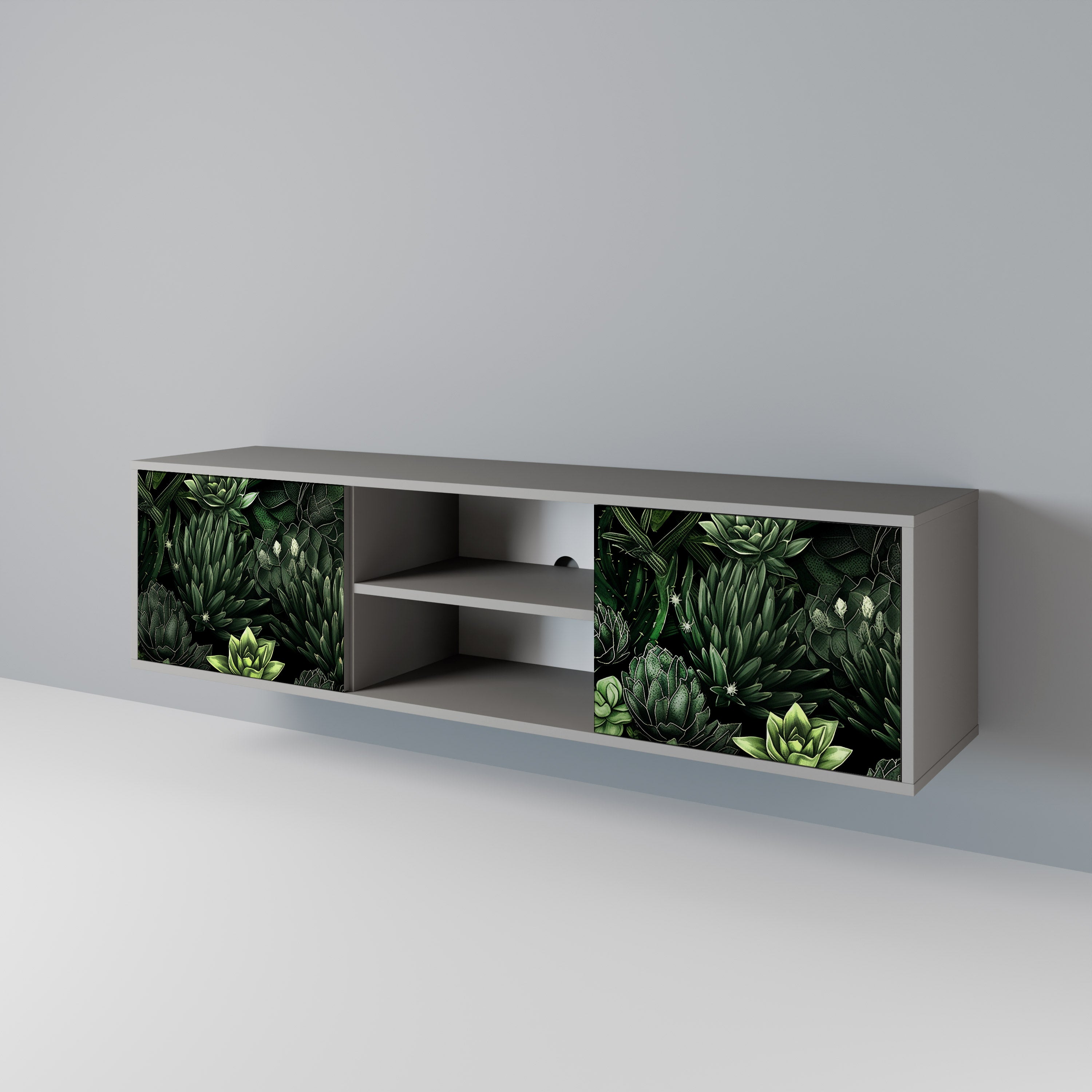 SUCCULENT JUNGLE 2-dörrars TV-bänk i grå finish