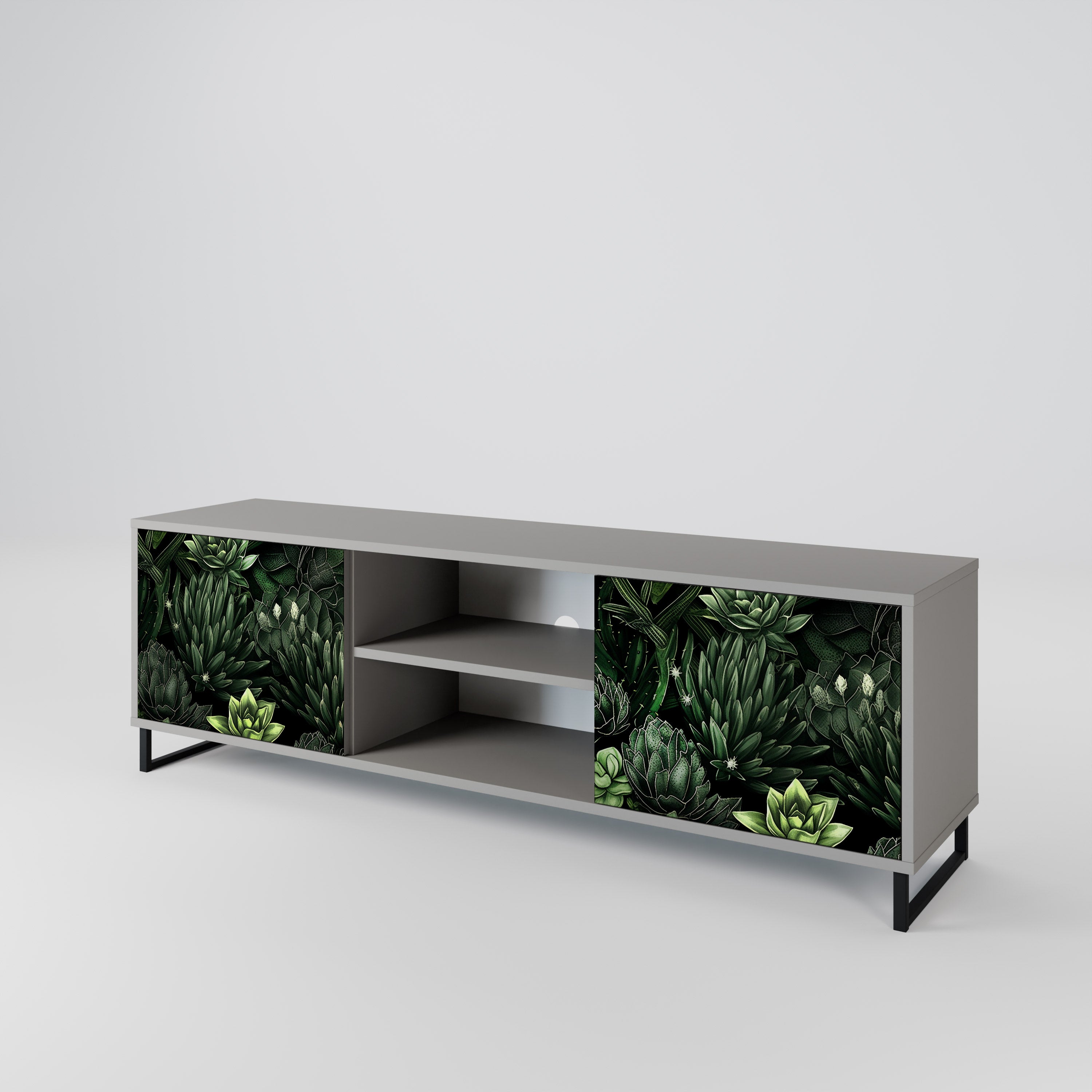 SUCCULENT JUNGLE 2-dörrars TV-bänk i grå finish