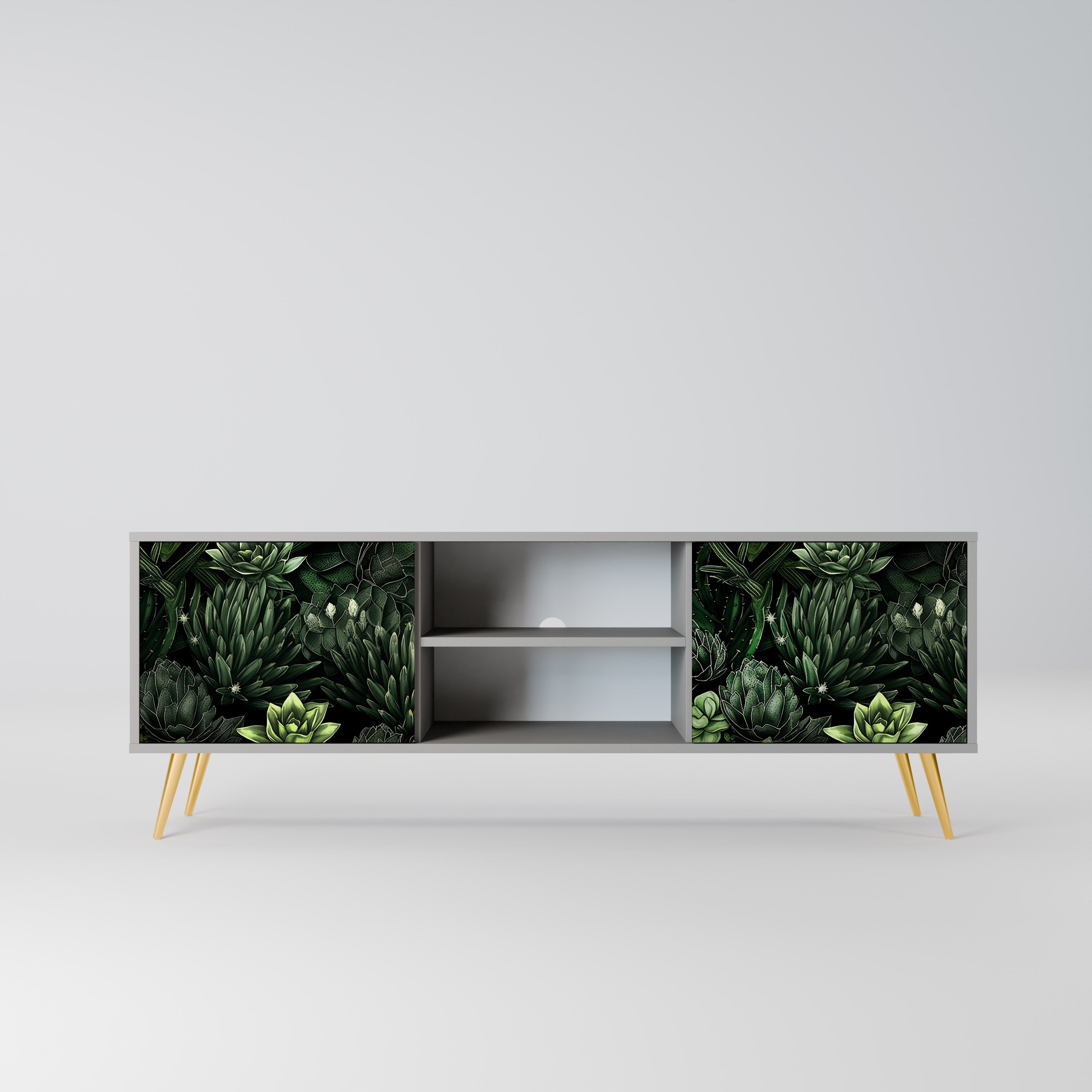 SUCCULENT JUNGLE 2-dörrars TV-bänk i grå finish