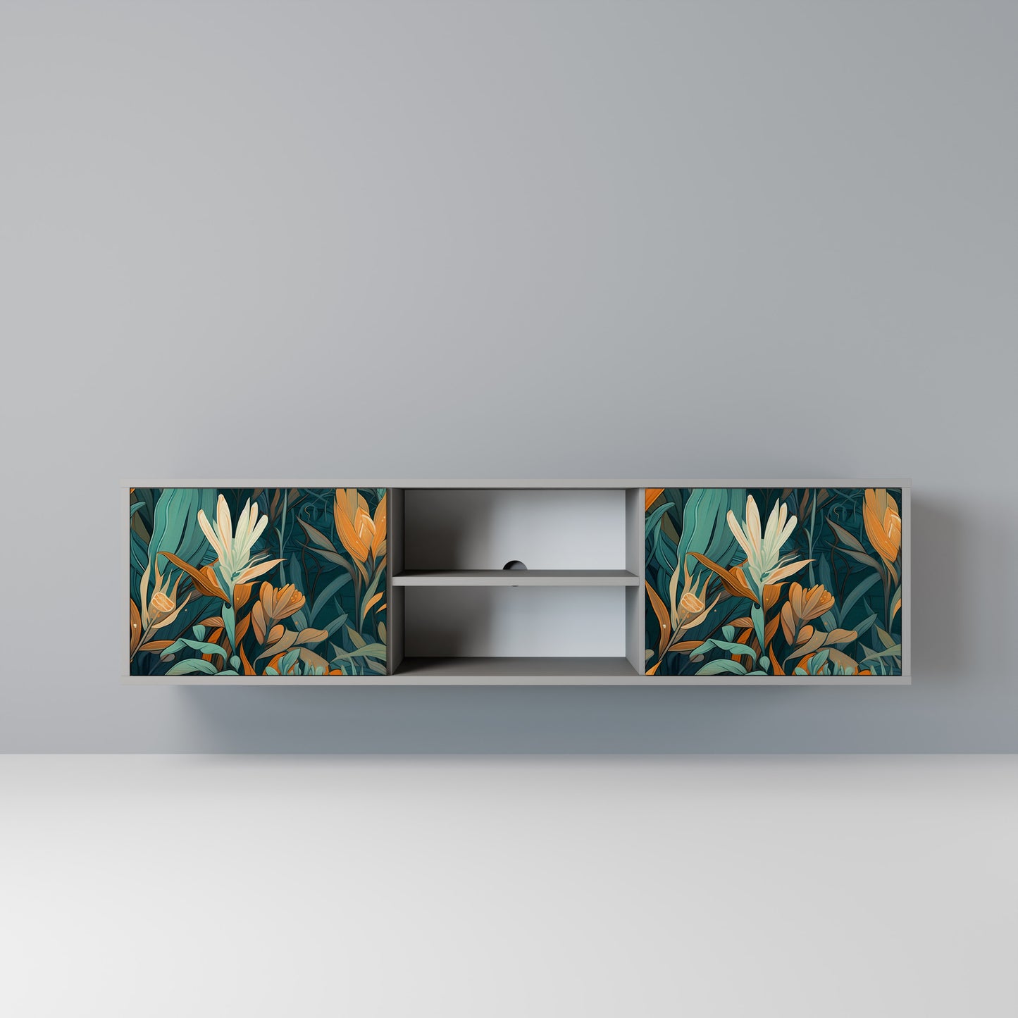 FLORAL SERENITY 2-dörrars TV-bänk i grå finish