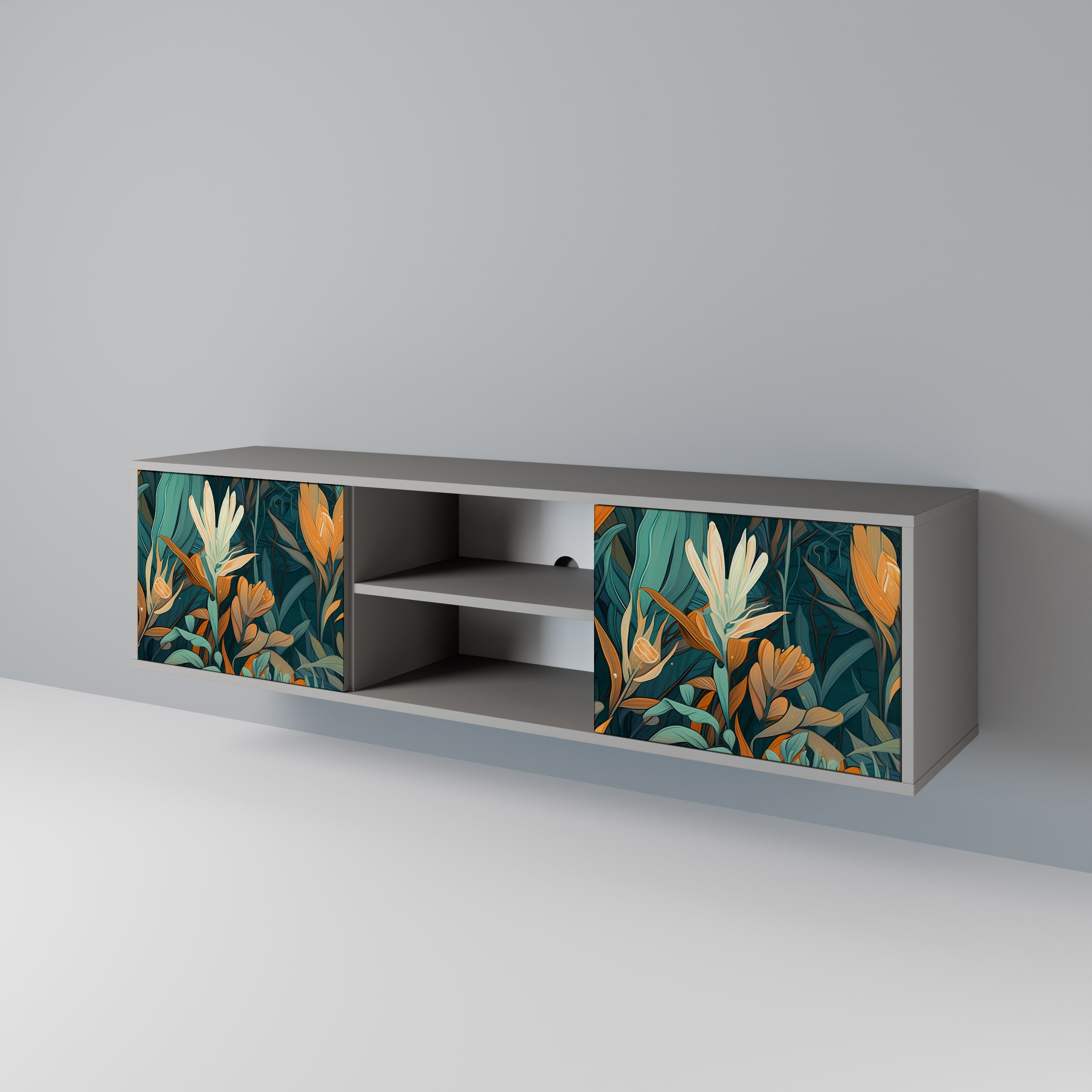 FLORAL SERENITY 2-dörrars TV-bänk i grå finish