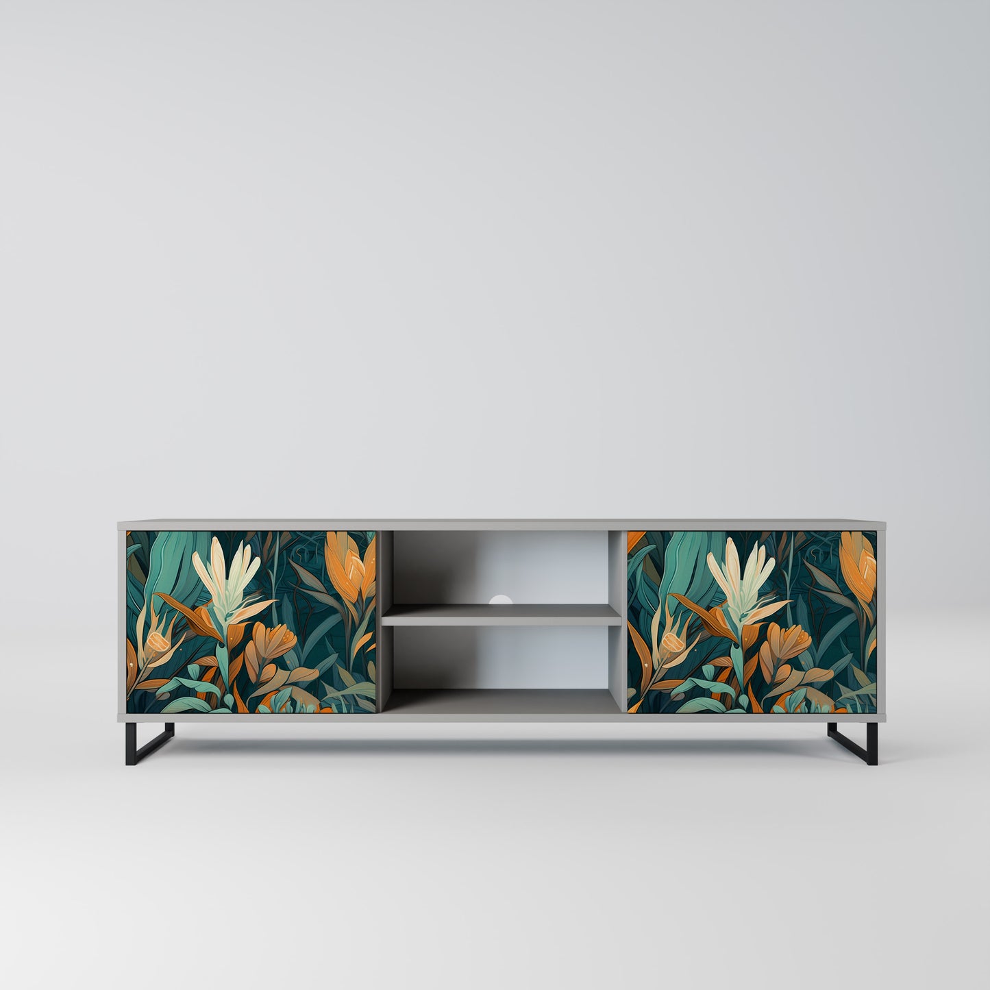 FLORAL SERENITY 2-dörrars TV-bänk i grå finish
