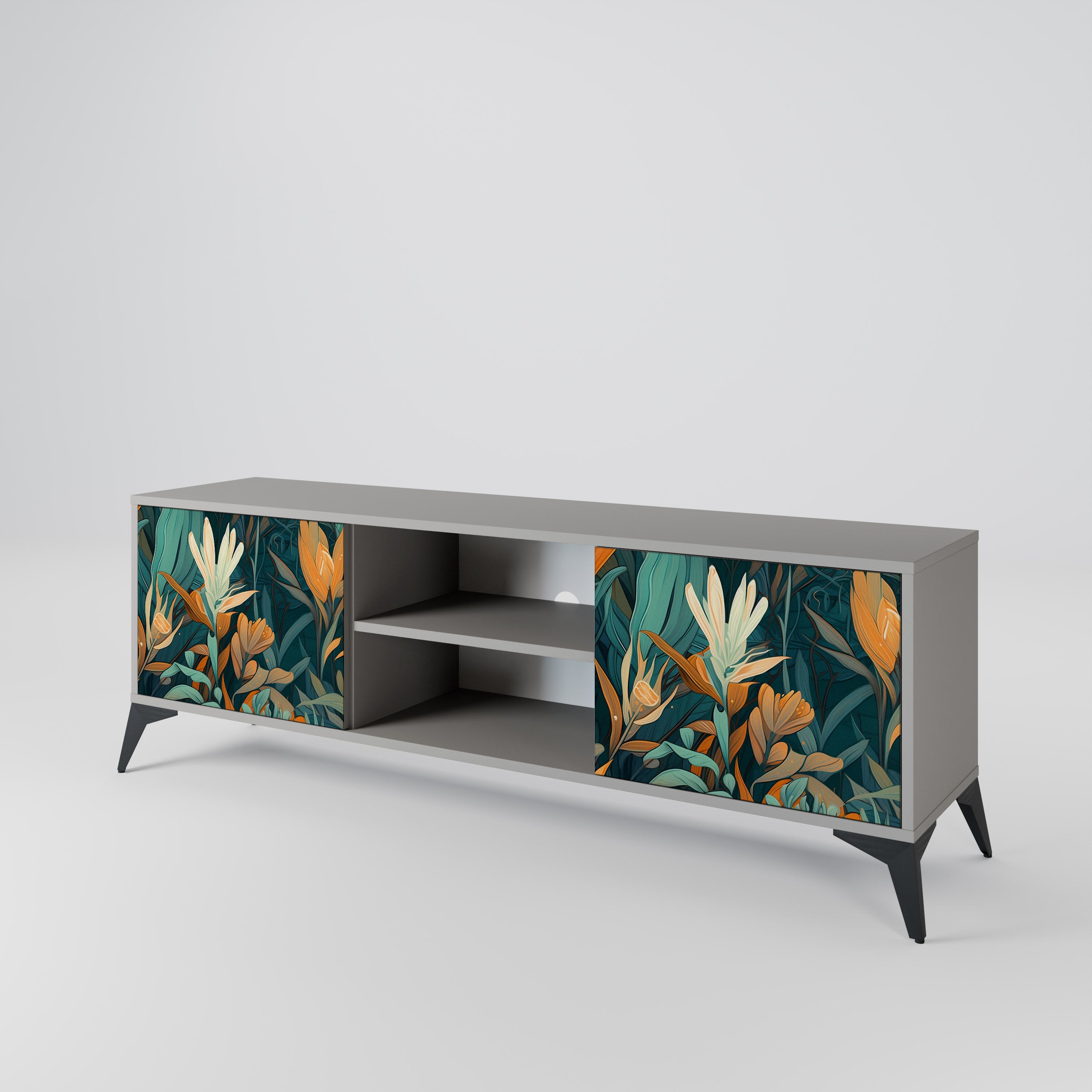 FLORAL SERENITY 2-dörrars TV-bänk i grå finish