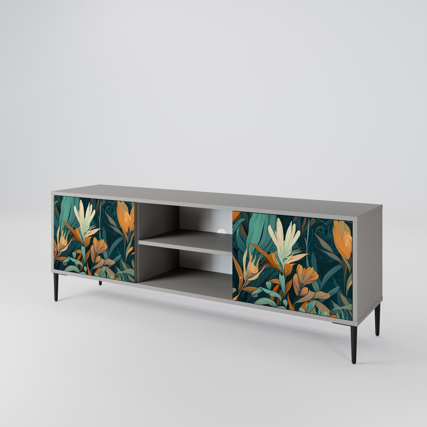 FLORAL SERENITY 2-dörrars TV-bänk i grå finish